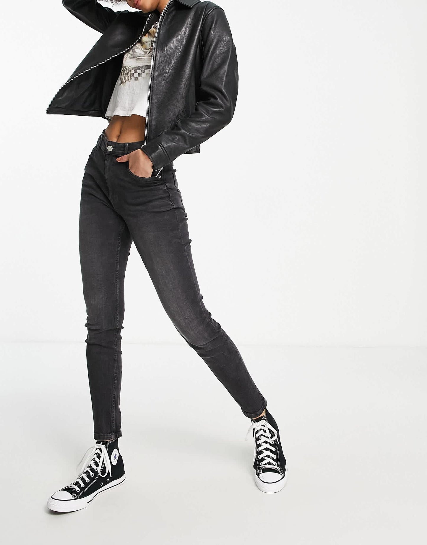 Bershka Tall high waist skinny jean in grey