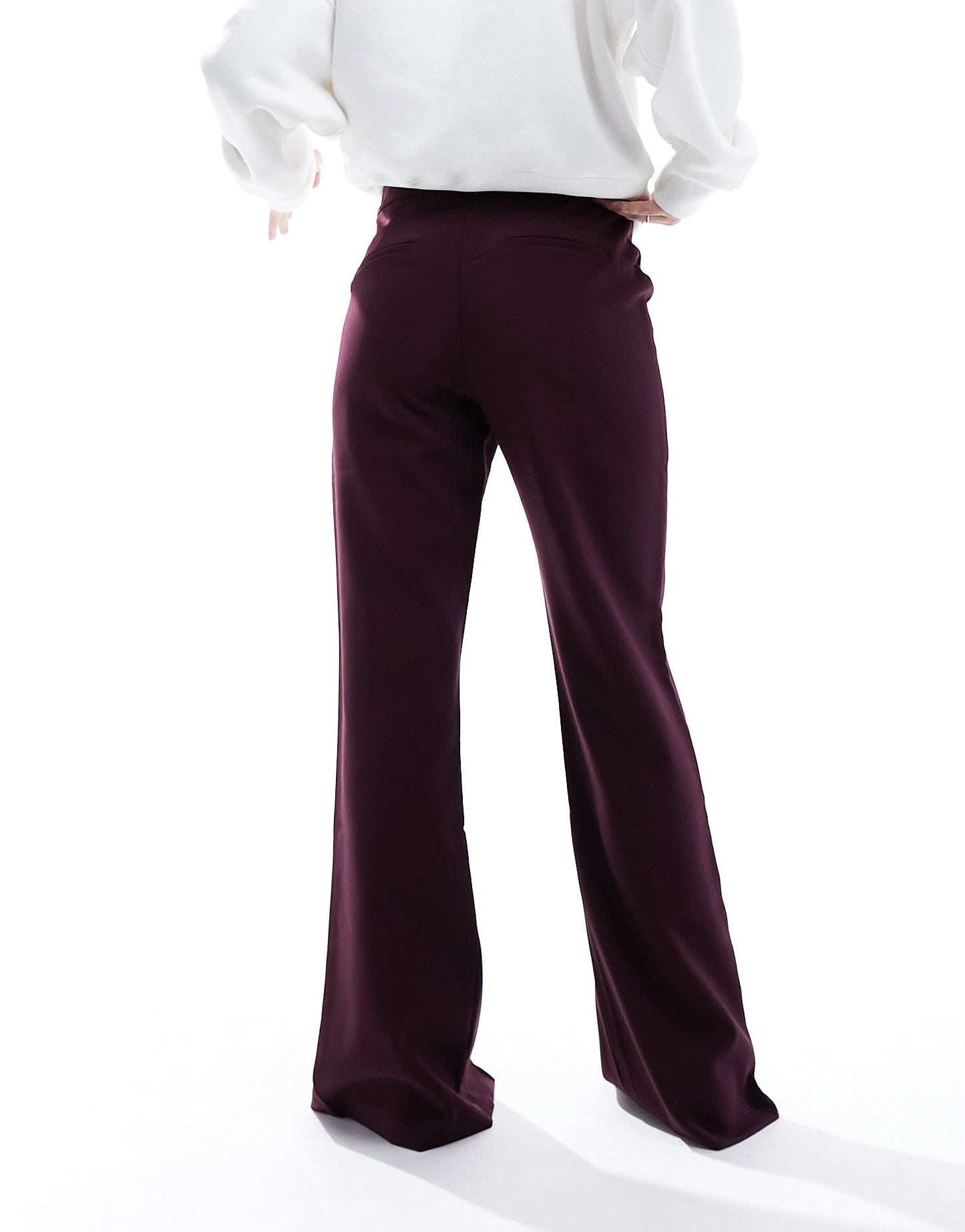 YAS high waisted split hem trousers in burgundy - BLACK
