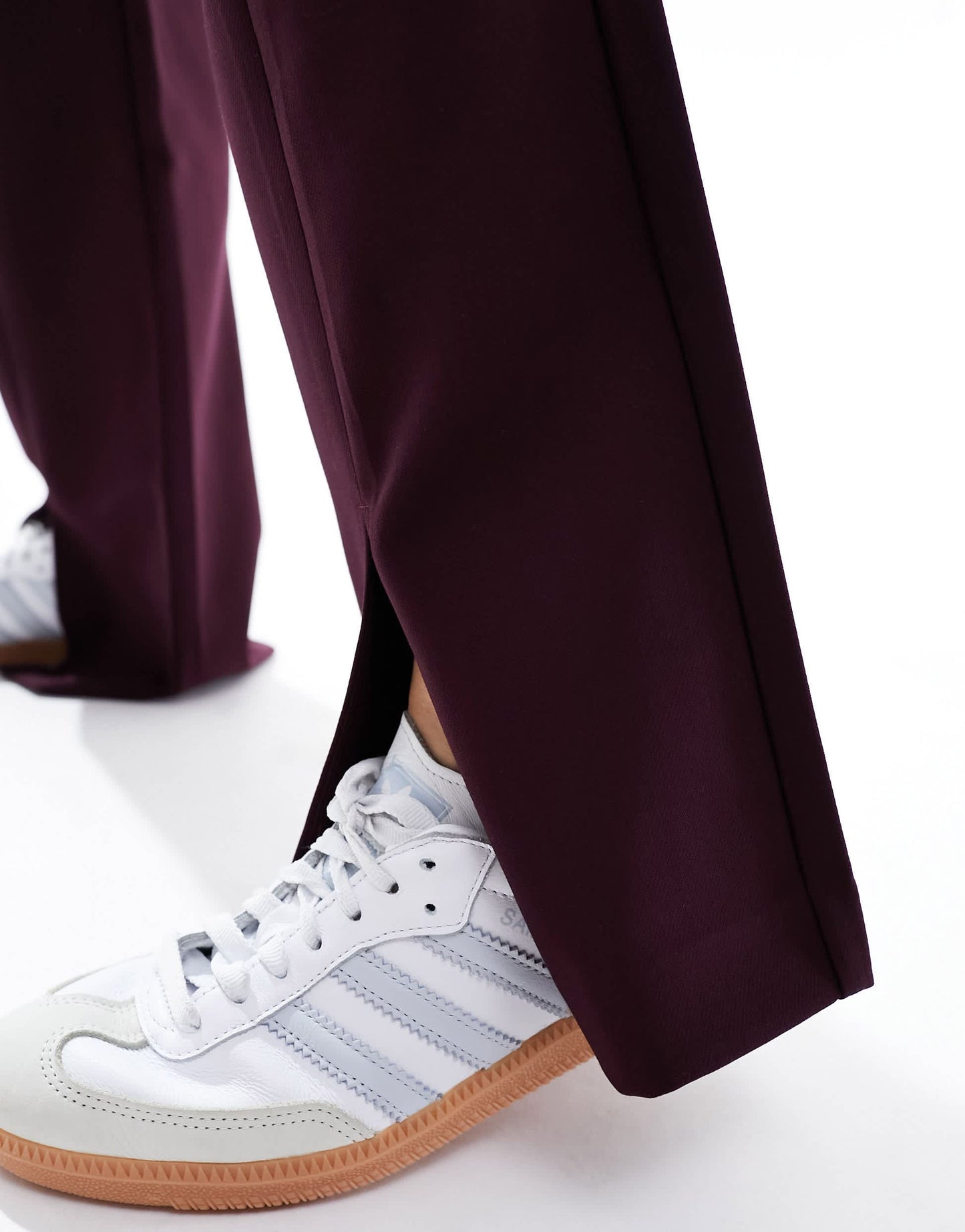 YAS high waisted split hem trousers in burgundy - BLACK