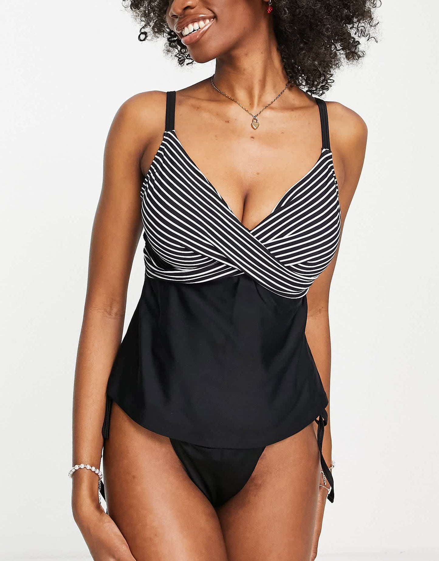 Figleaves Fuller Bust tankini top in black stripe