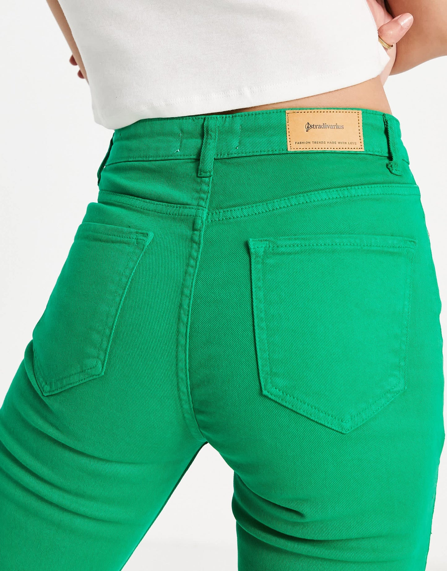Stradivarius Tall slim flare jean with split detail in green