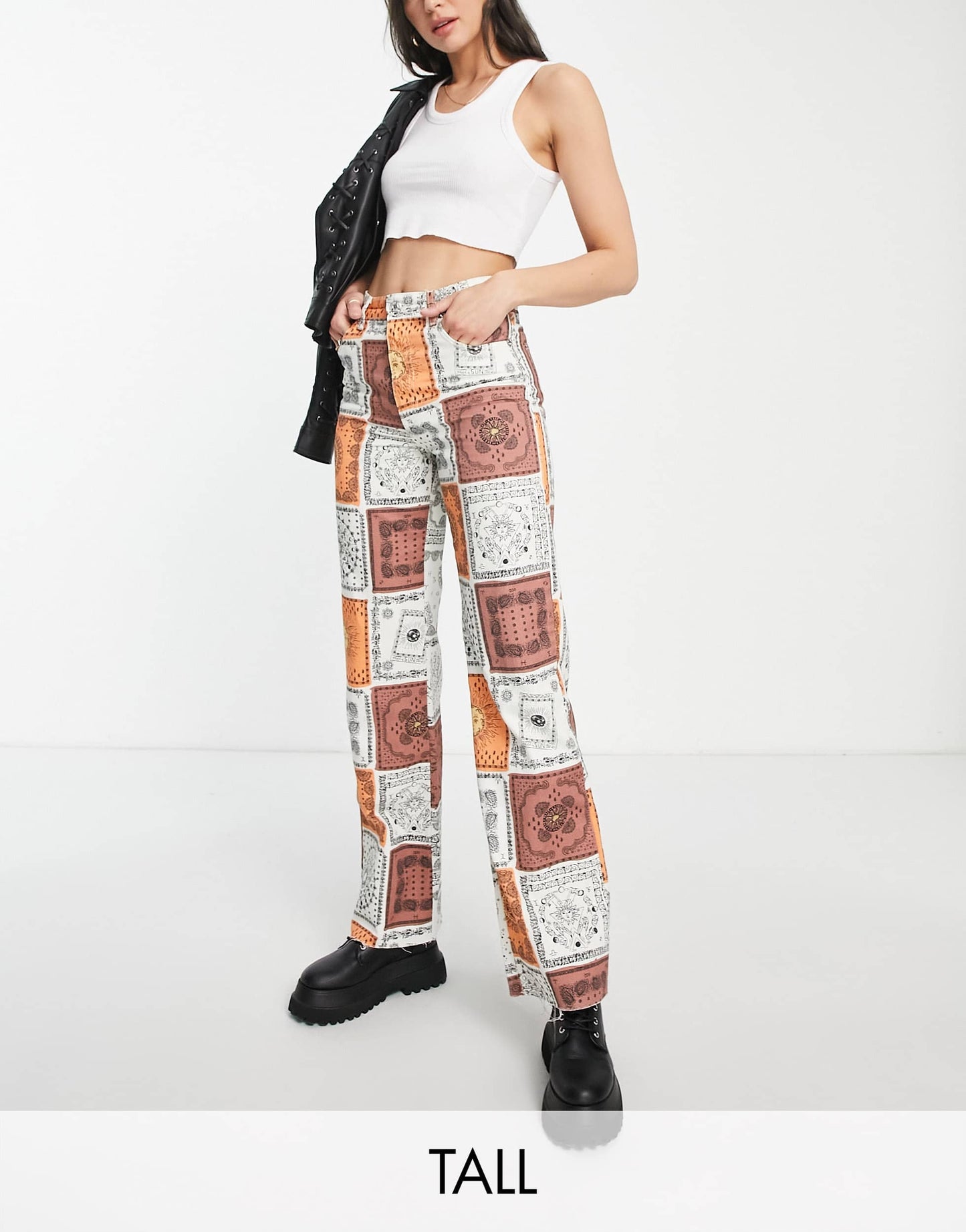 Stradivarius Tall printed dad jean in celestial print