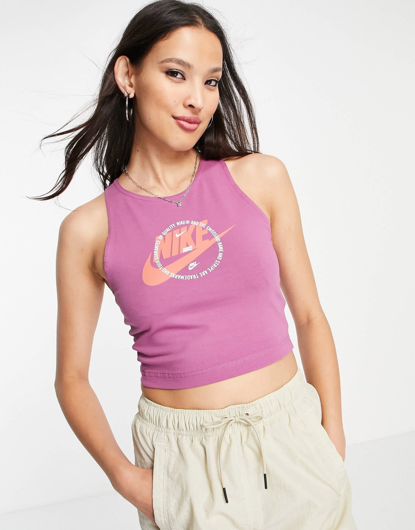 Nike utility graphic logo racer cropped vest in light bordeaux purple