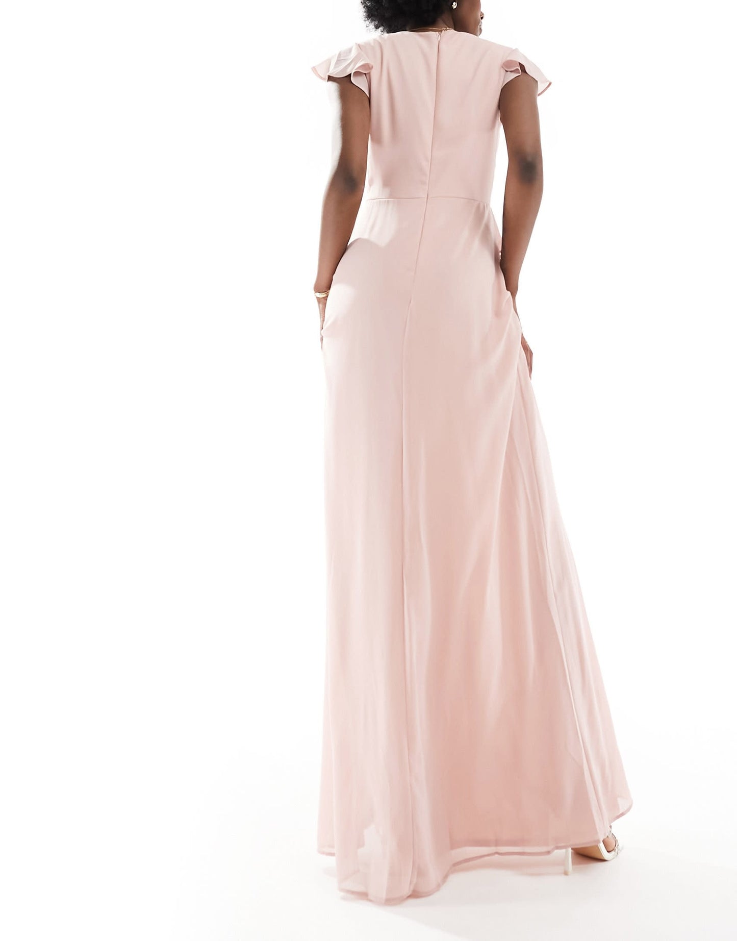 TFNC Tall Bridesmaid chiffon maxi dress with frill detail in mauve