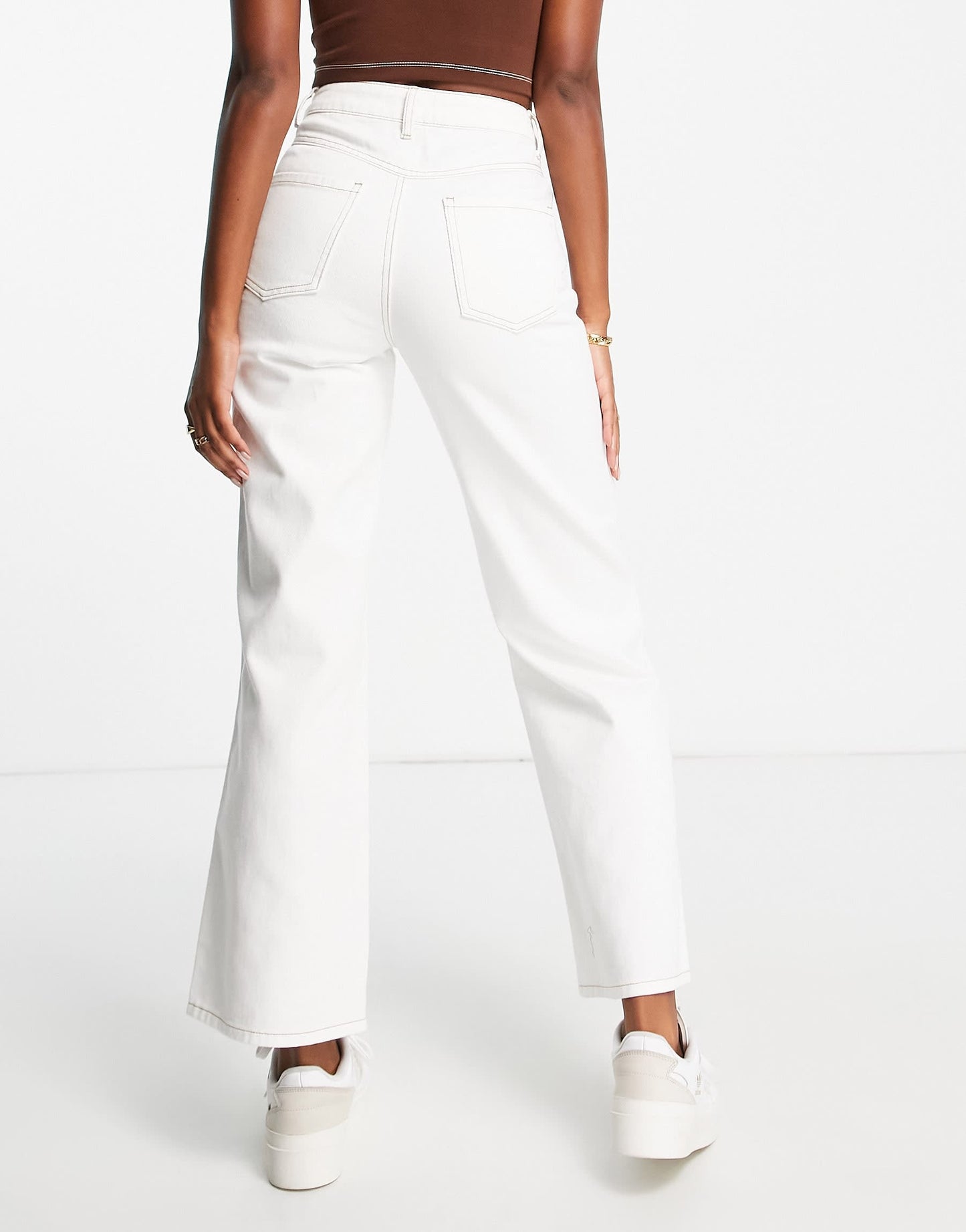 Lost Ink knee rip straight leg jeans in white