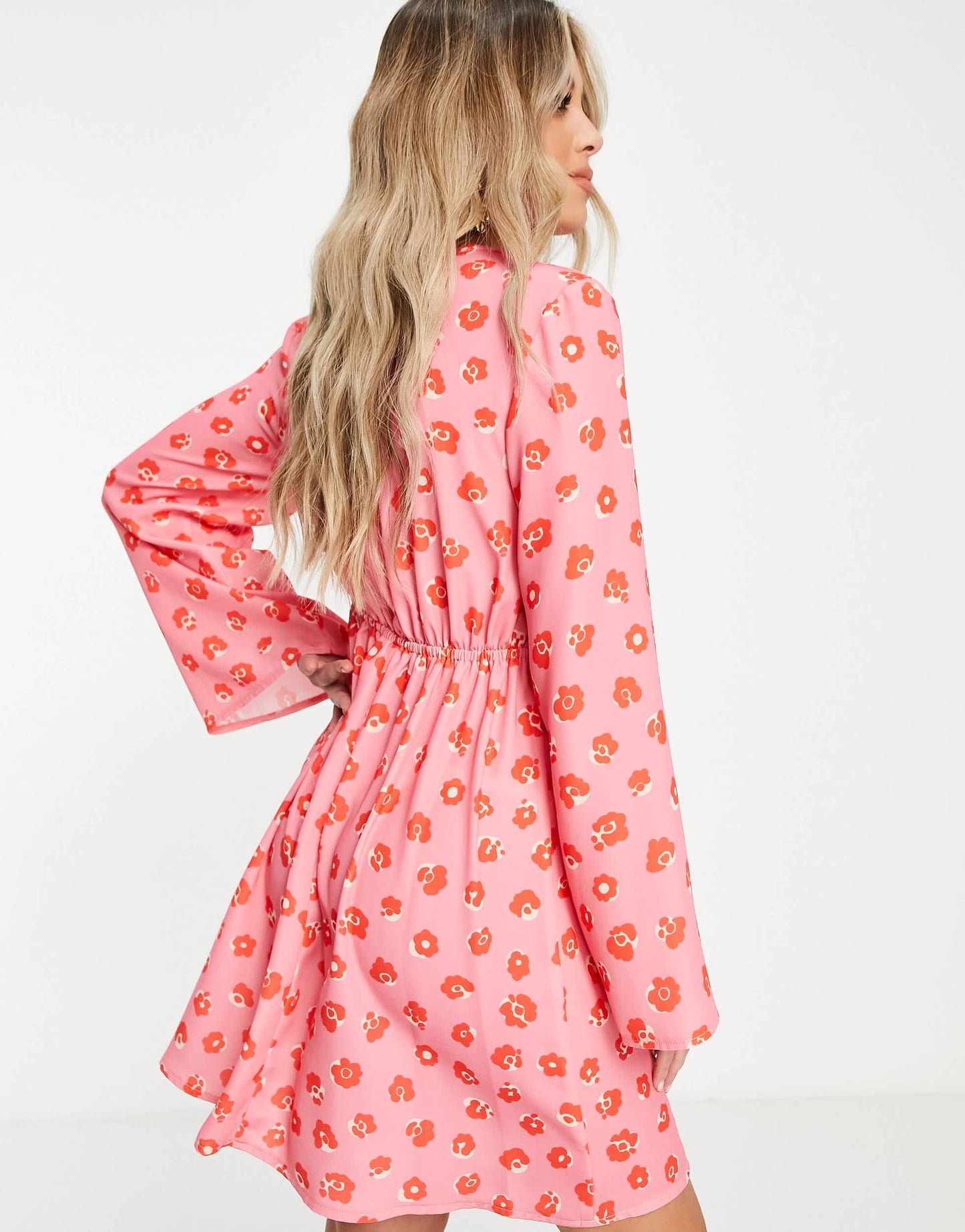 Twisted Wunder bell sleeve mini dress in painted floral
