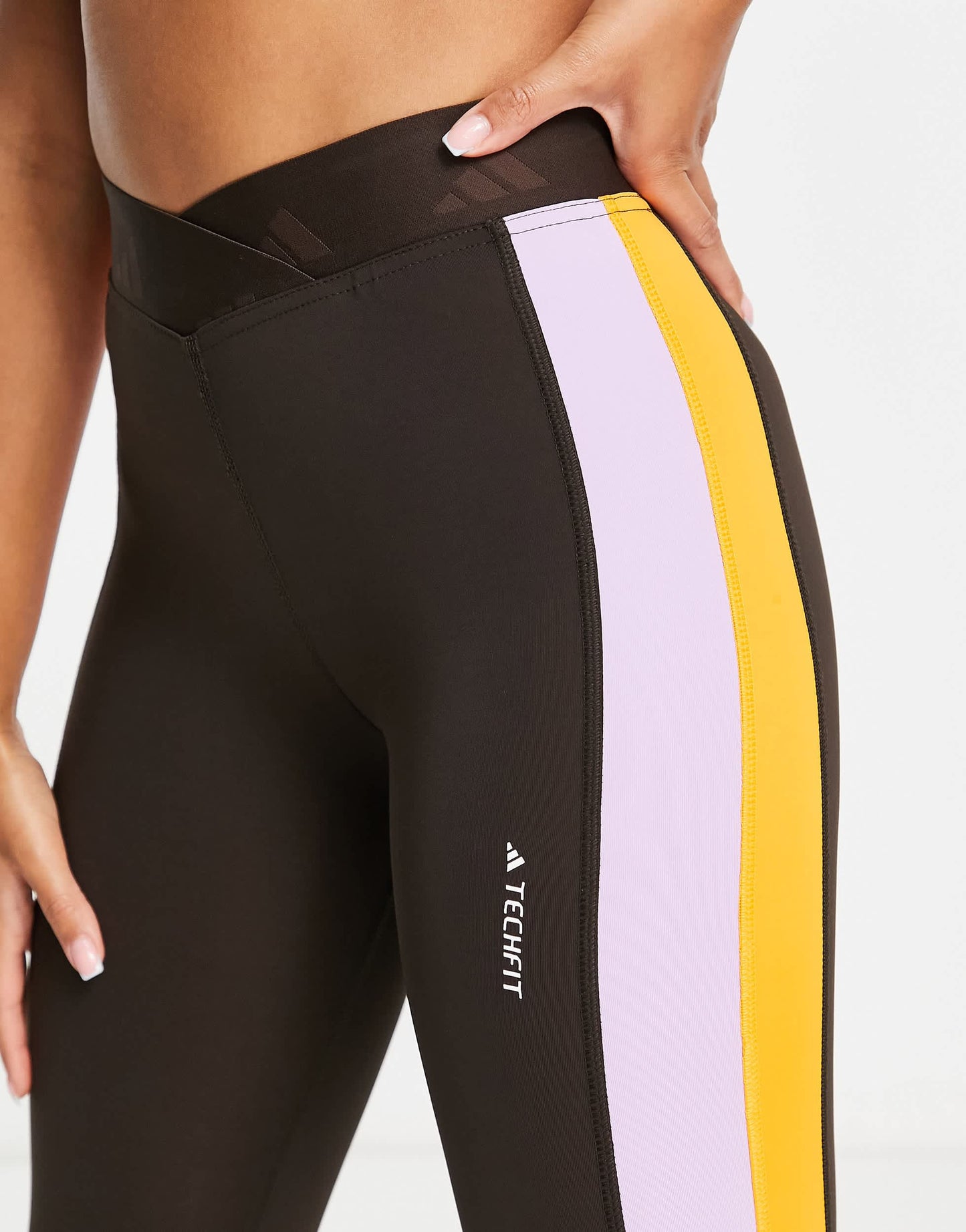 adidas Training Techfit colourblock high waisted sculpt leggings in brown