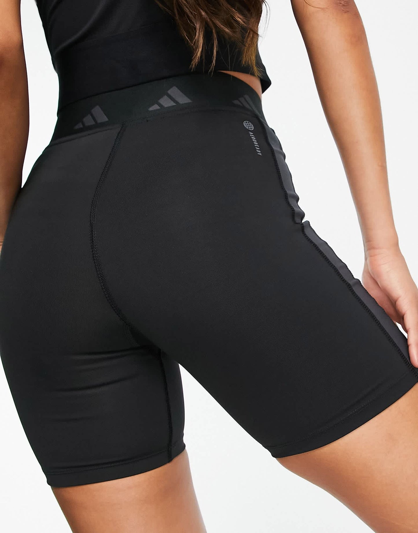 adidas Training Techfit colourblock high waisted legging shorts in black and white