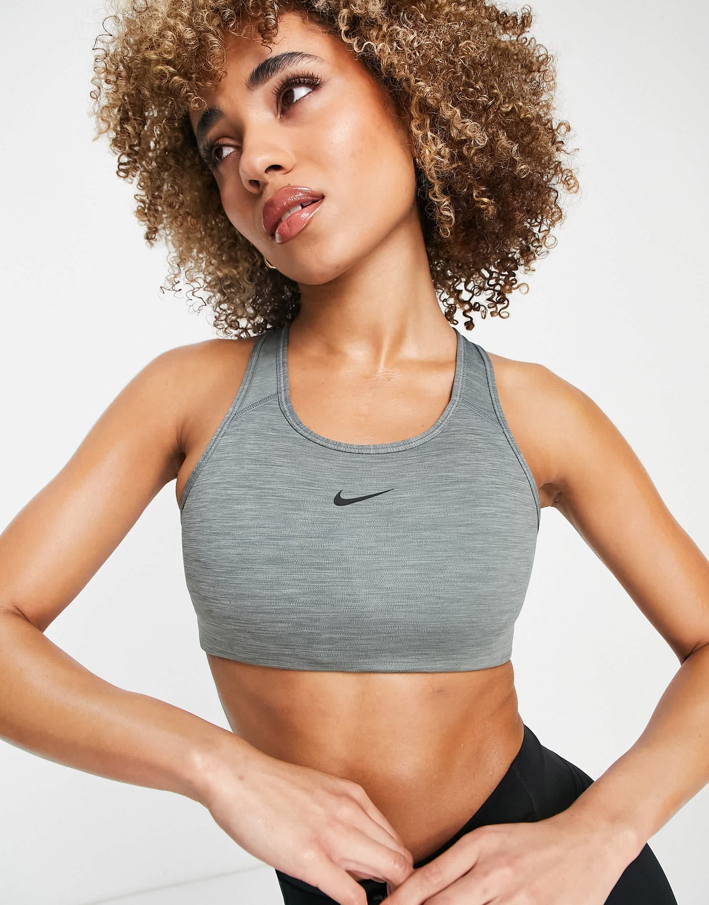 Nike Training Dri-FIT Swoosh medium-support padded bra in grey heather