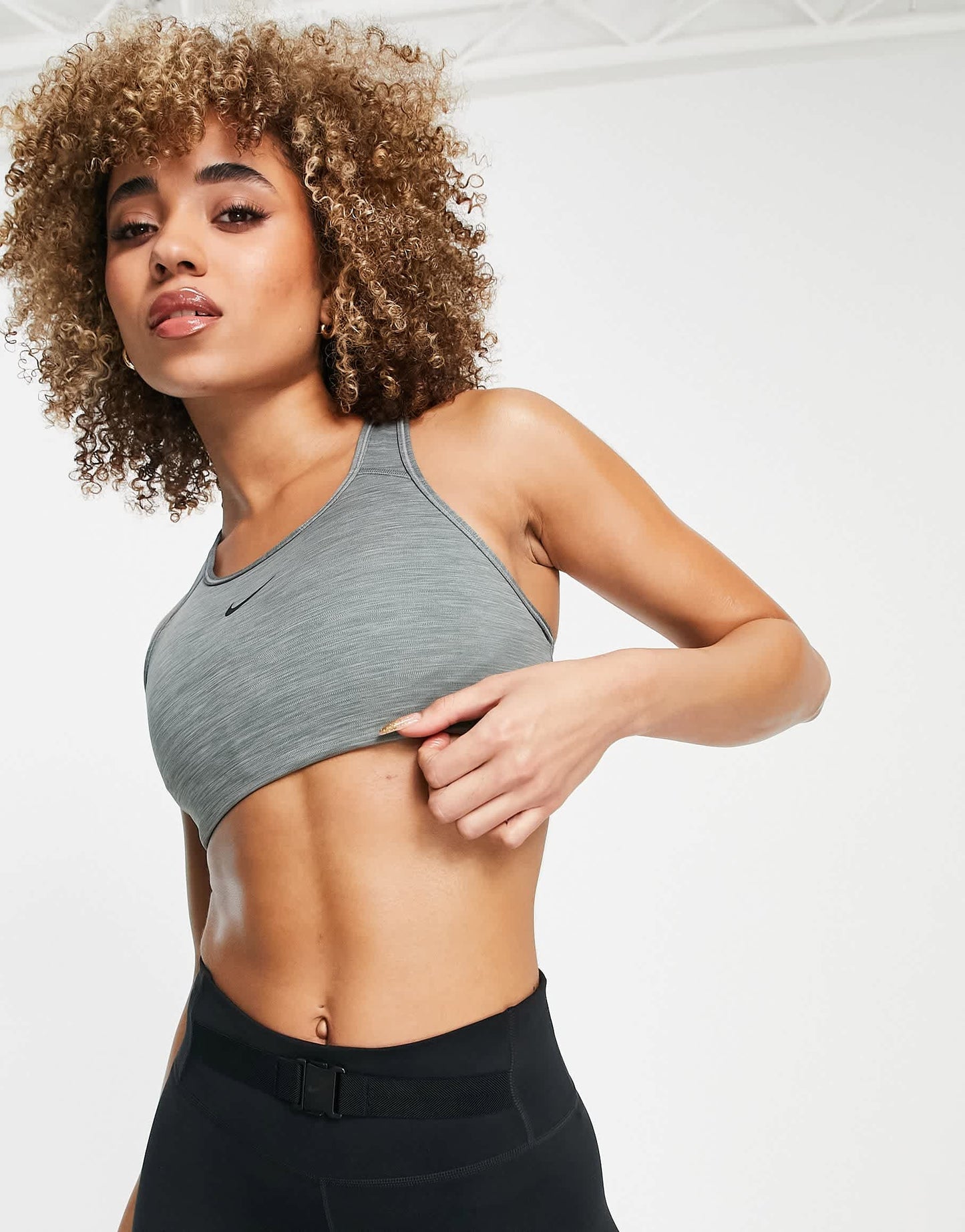 Nike Training Dri-FIT Swoosh medium-support padded bra in grey heather