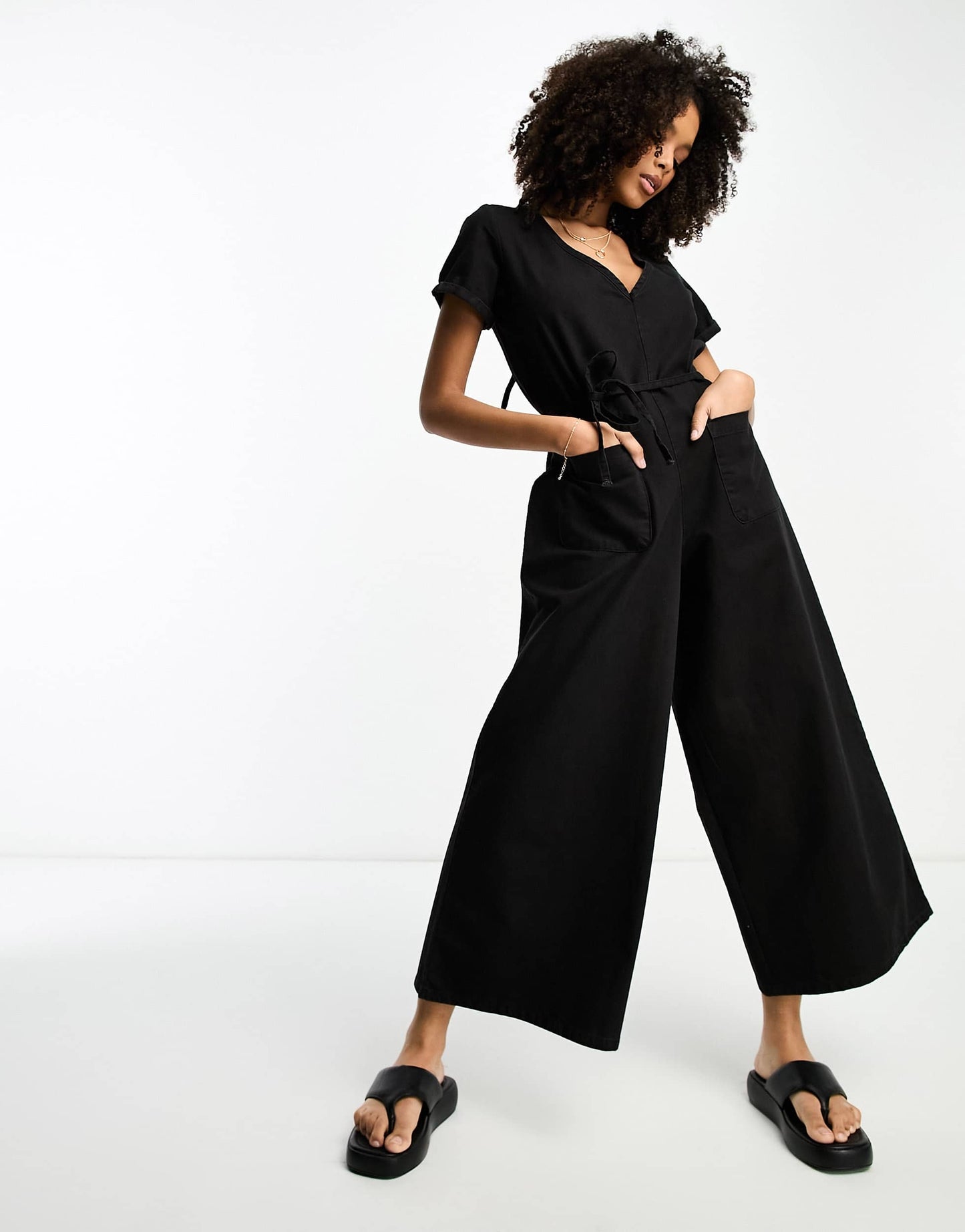 ASOS DESIGN soft denim jumpsuit in black