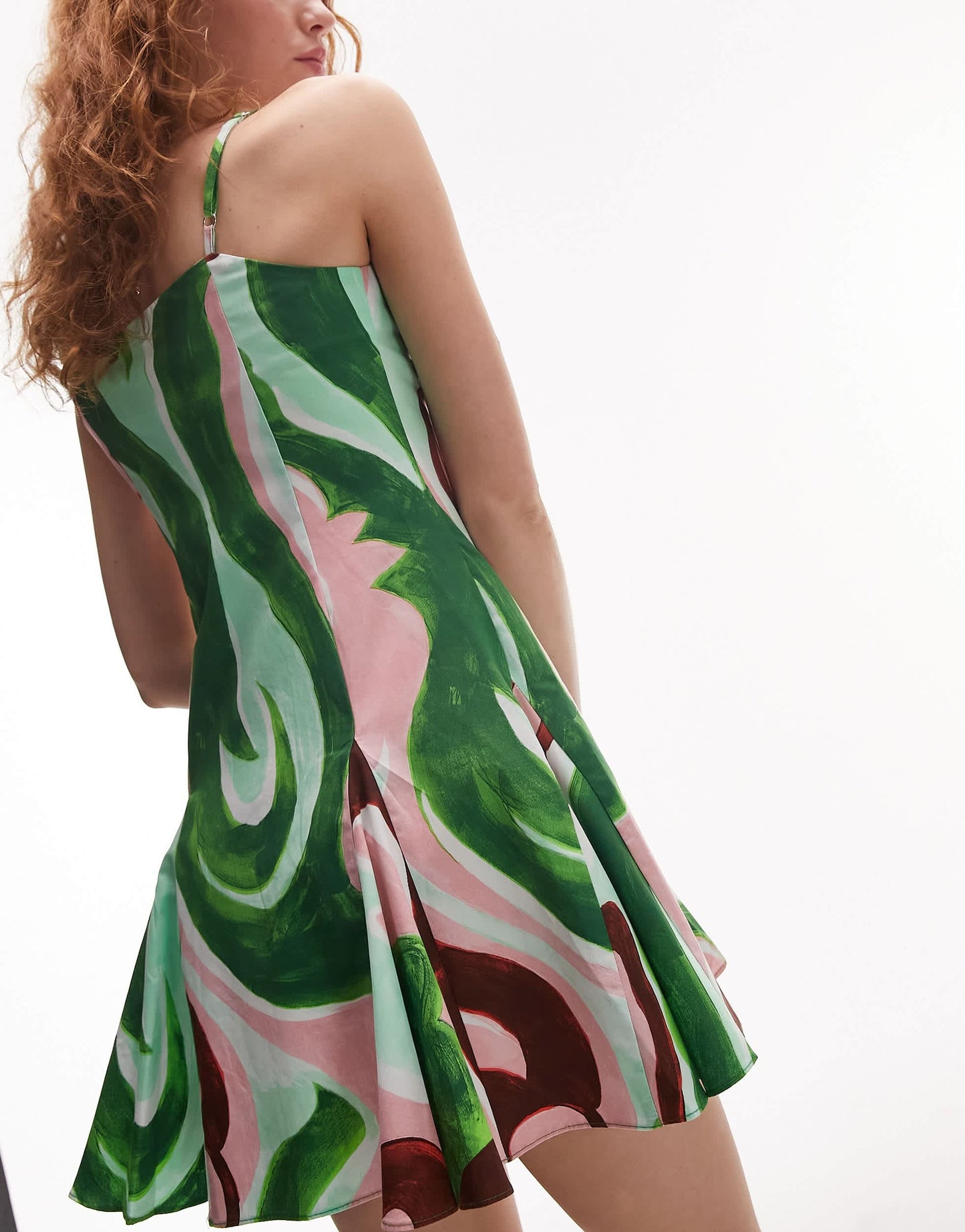 Topshop poplin swirl godet mini dress