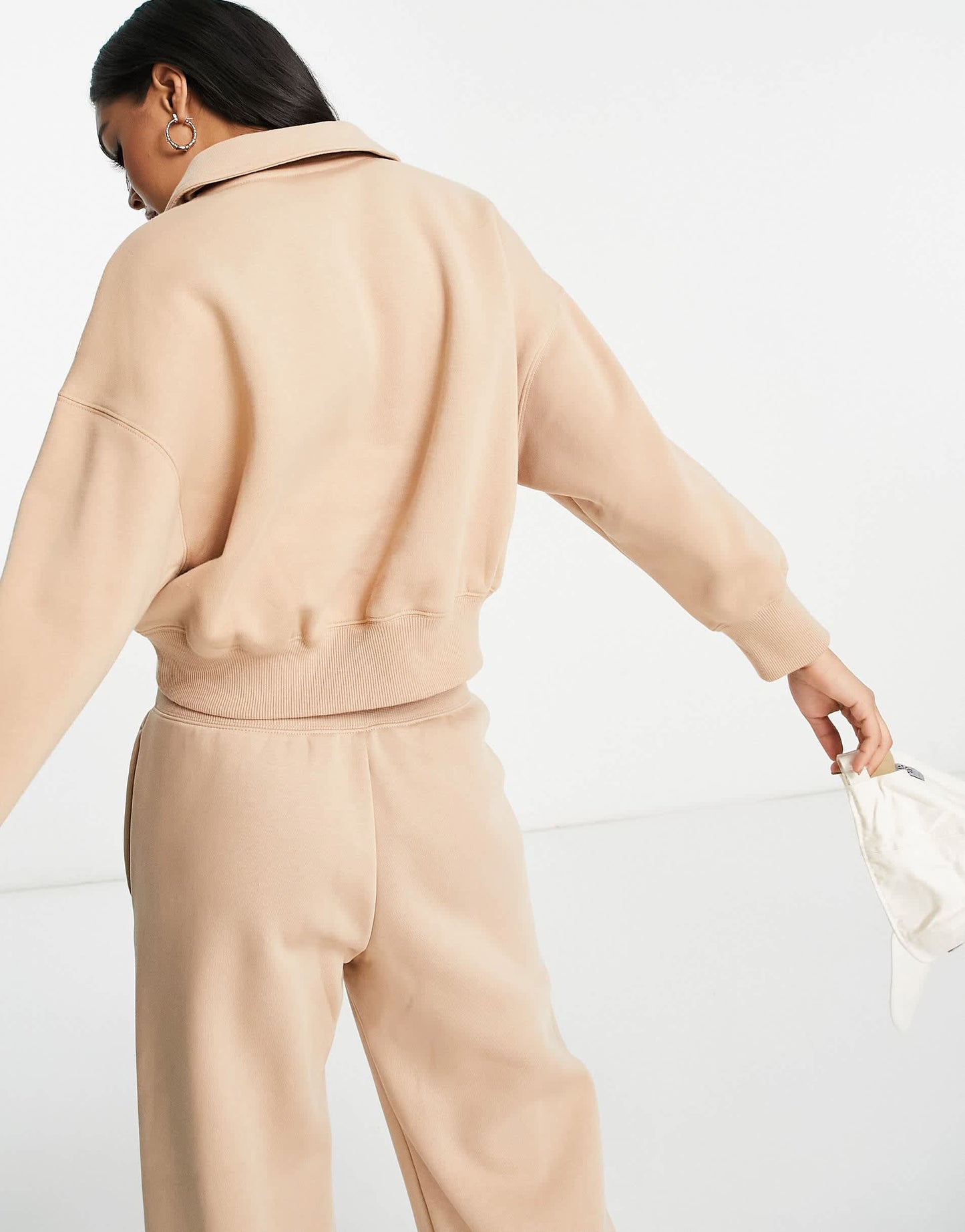 Nike mini swoosh cropped polo sweatshirt in hemp brown