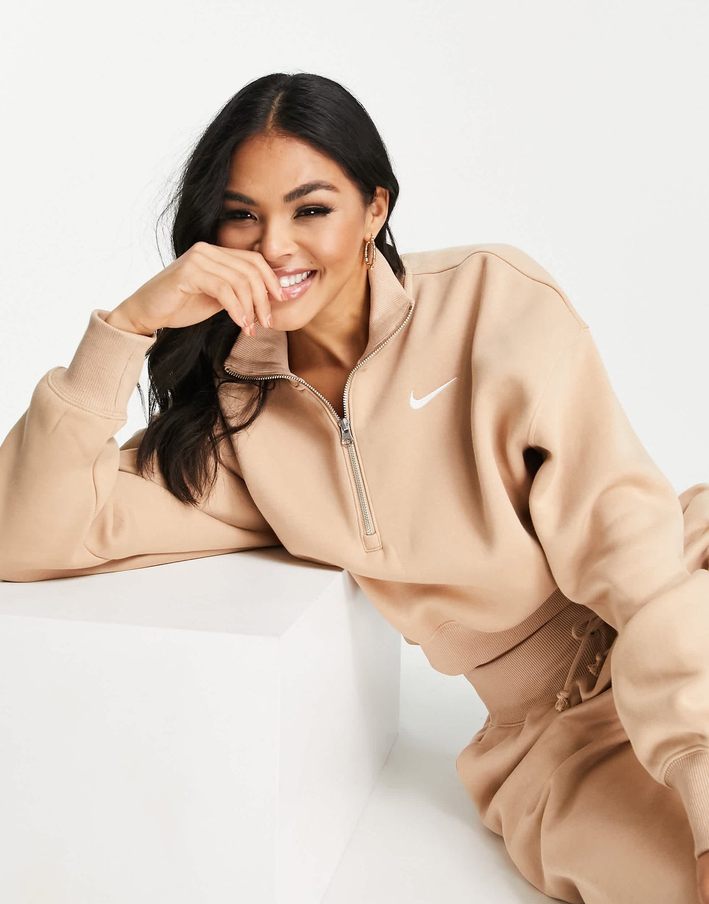Nike Phoenix Fleece quarter zip sweatshirt in hemp brown