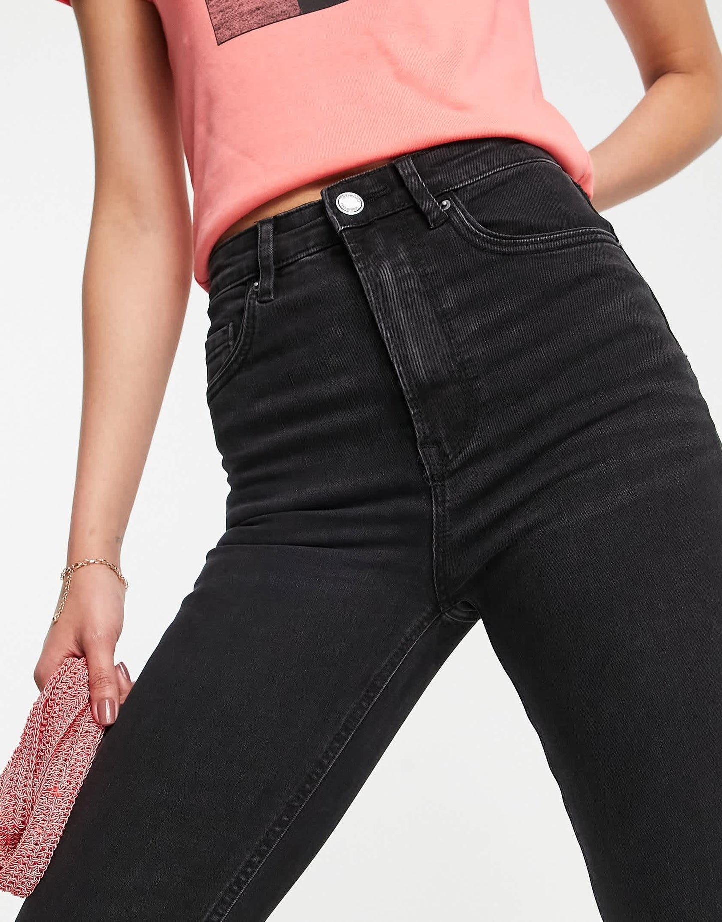 Stradivarius Tall crop flare jean in black