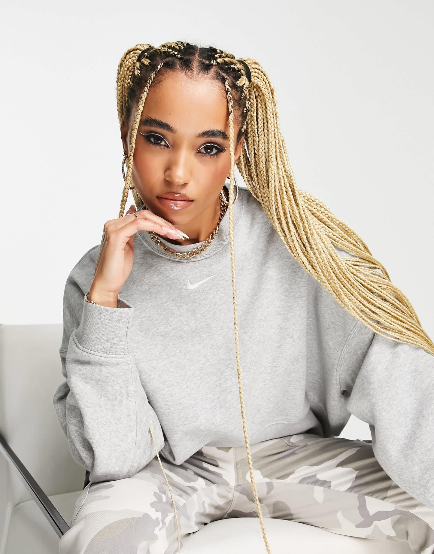 Nike mini Swoosh oversized boxy sweatshirt in grey