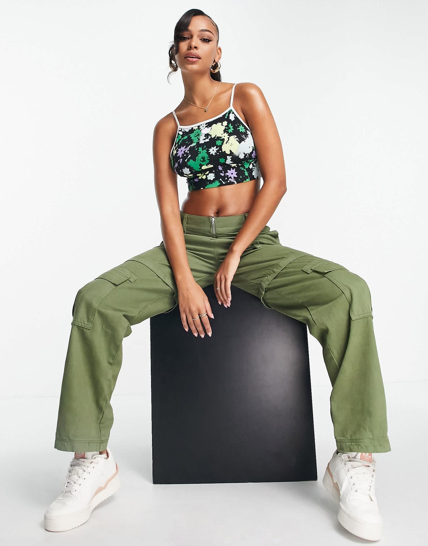 adidas floral bra top in multi
