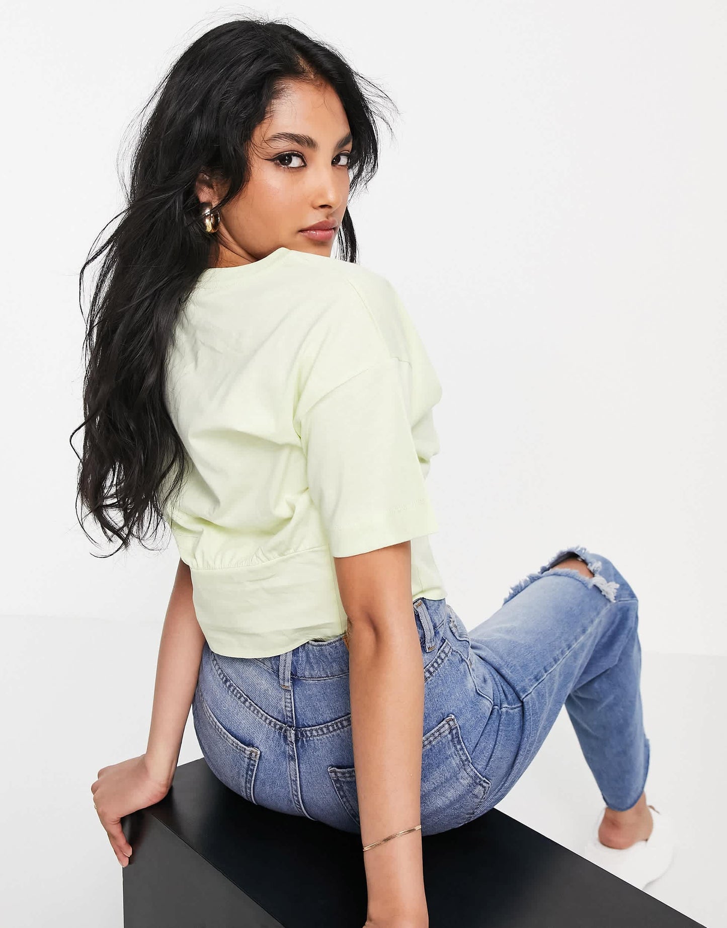 River Island corset detail slogan tee in lime