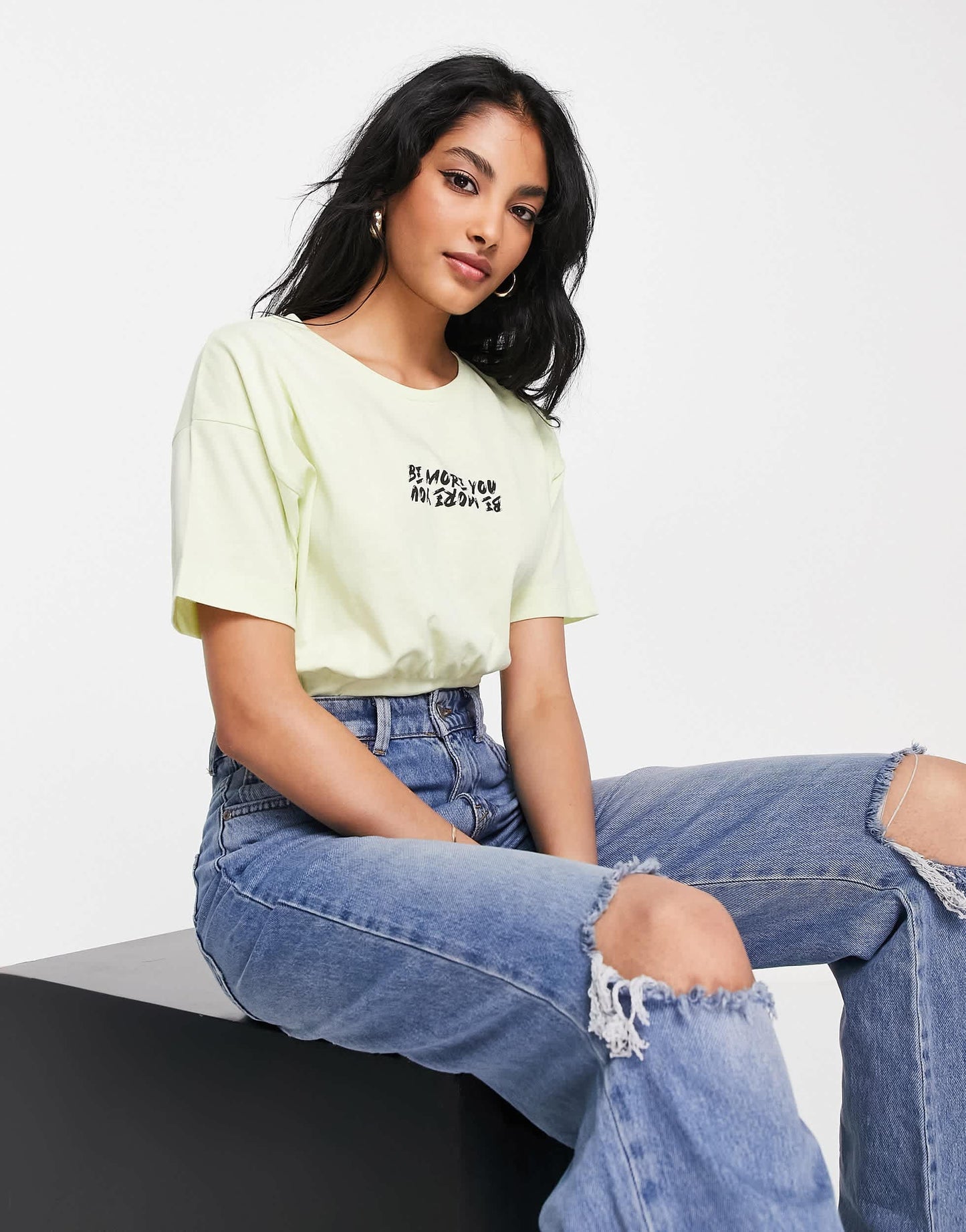 River Island corset detail slogan tee in lime