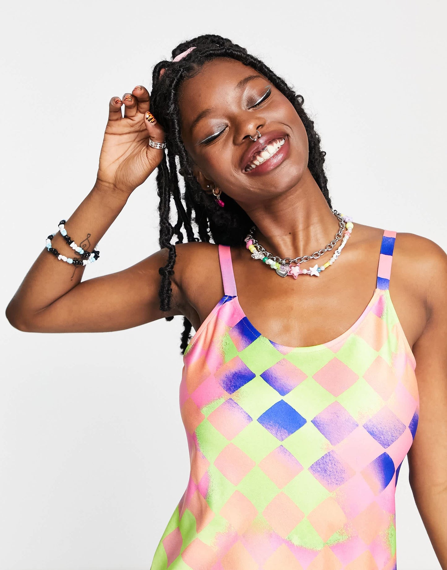 COLLUSION cami abstract printed maxi slip dress in multi