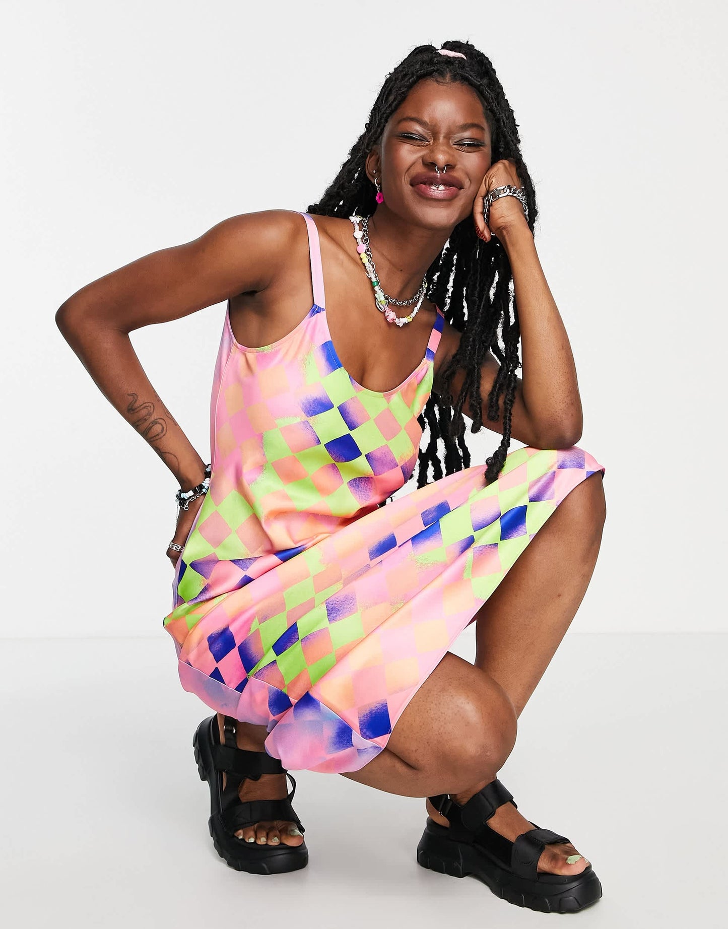 COLLUSION cami abstract printed maxi slip dress in multi