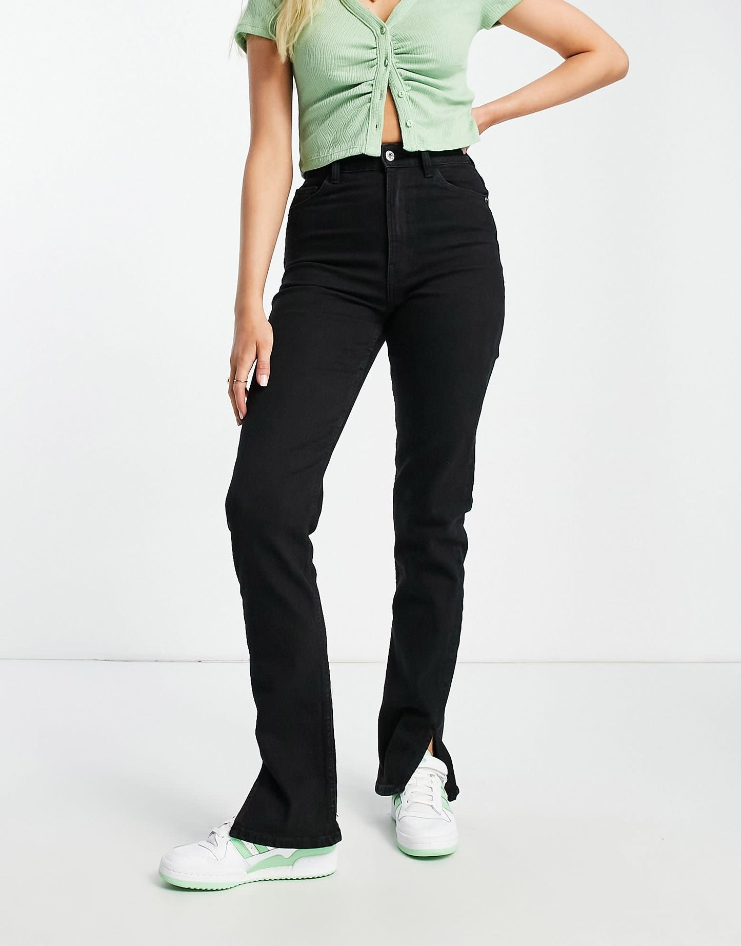 Bershka bootcut straight jean in black