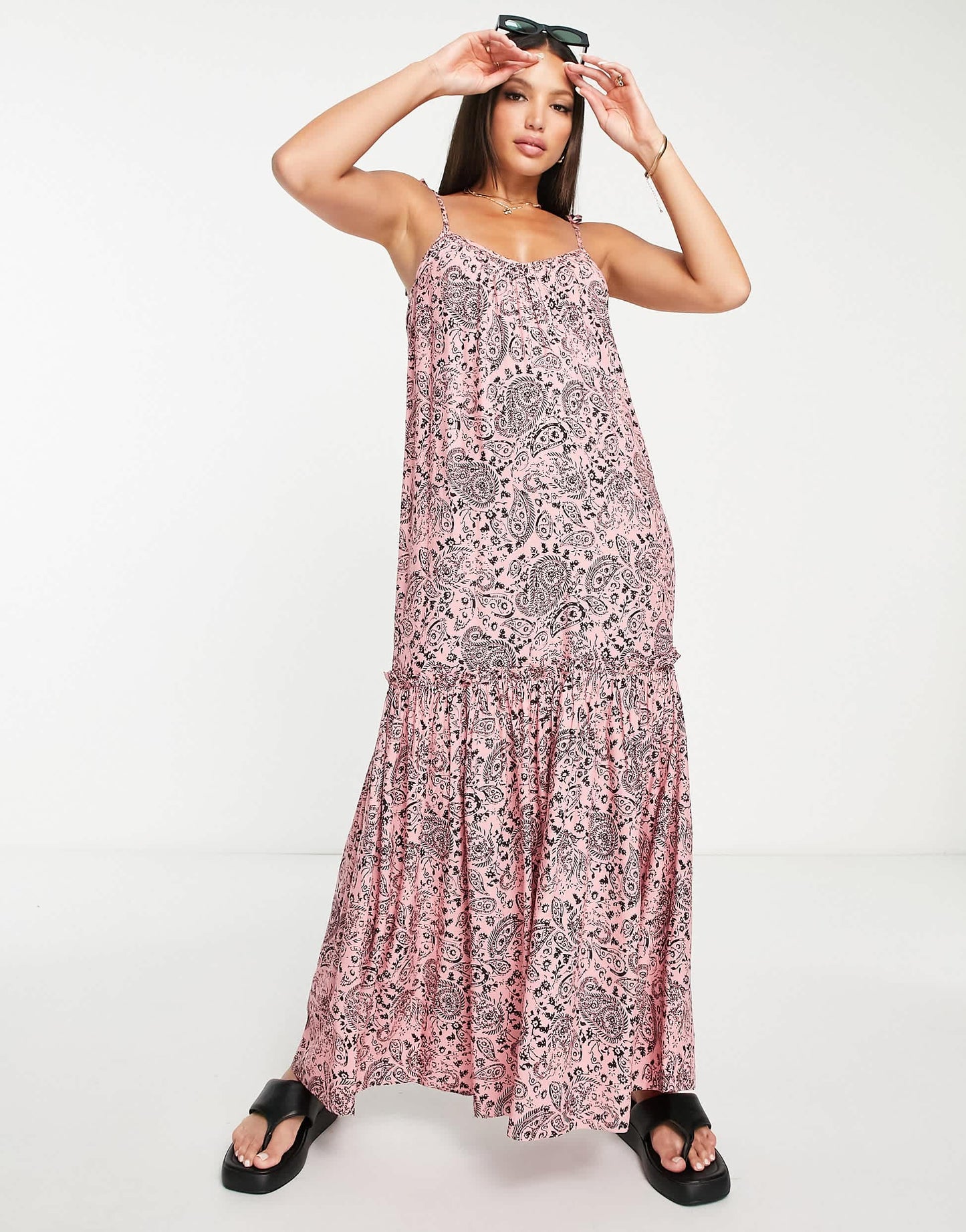 Influence Tall maxi beach dress in pink print