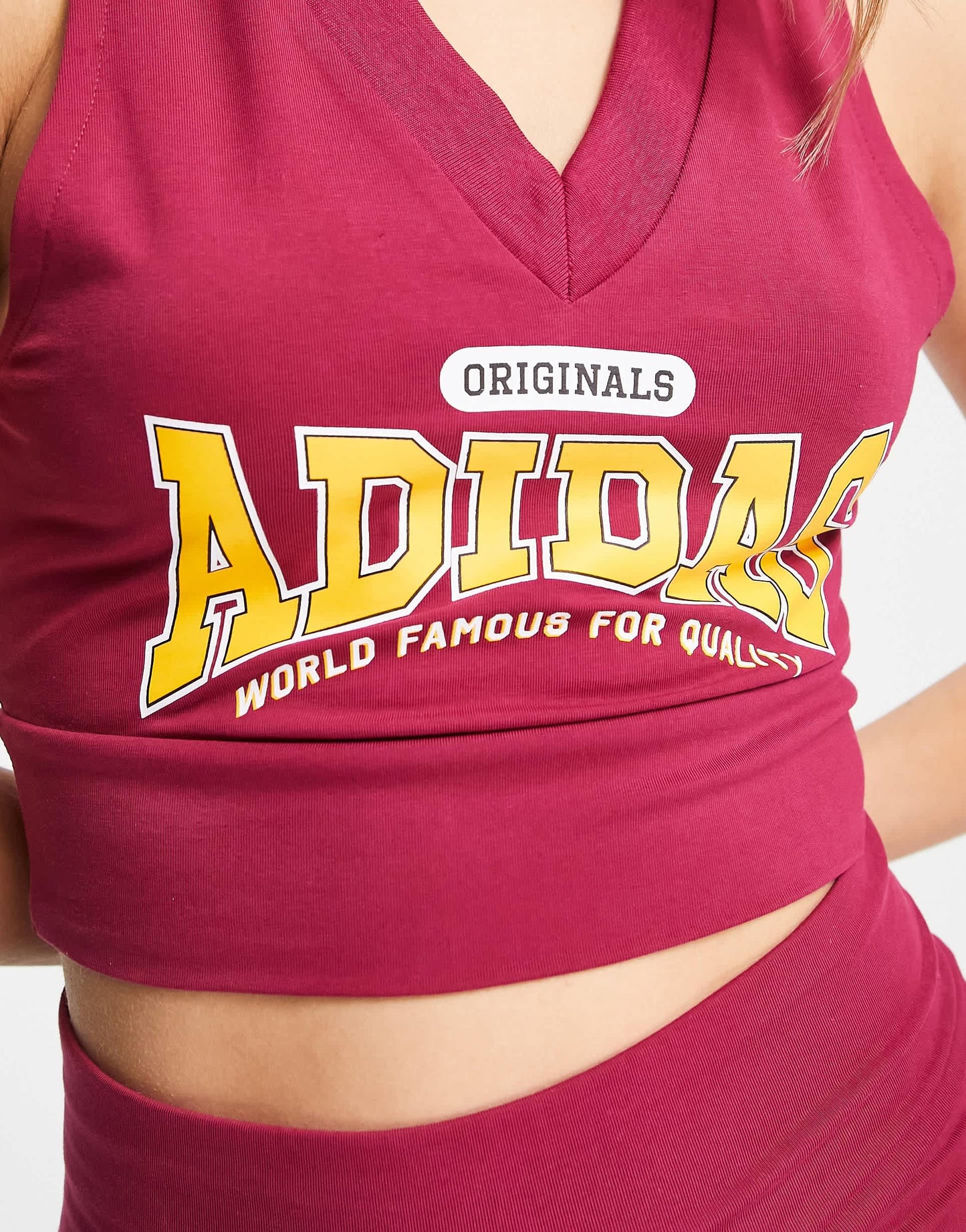 adidas Originals 'Preppy Varsity' large logo cropped vest in burgundy