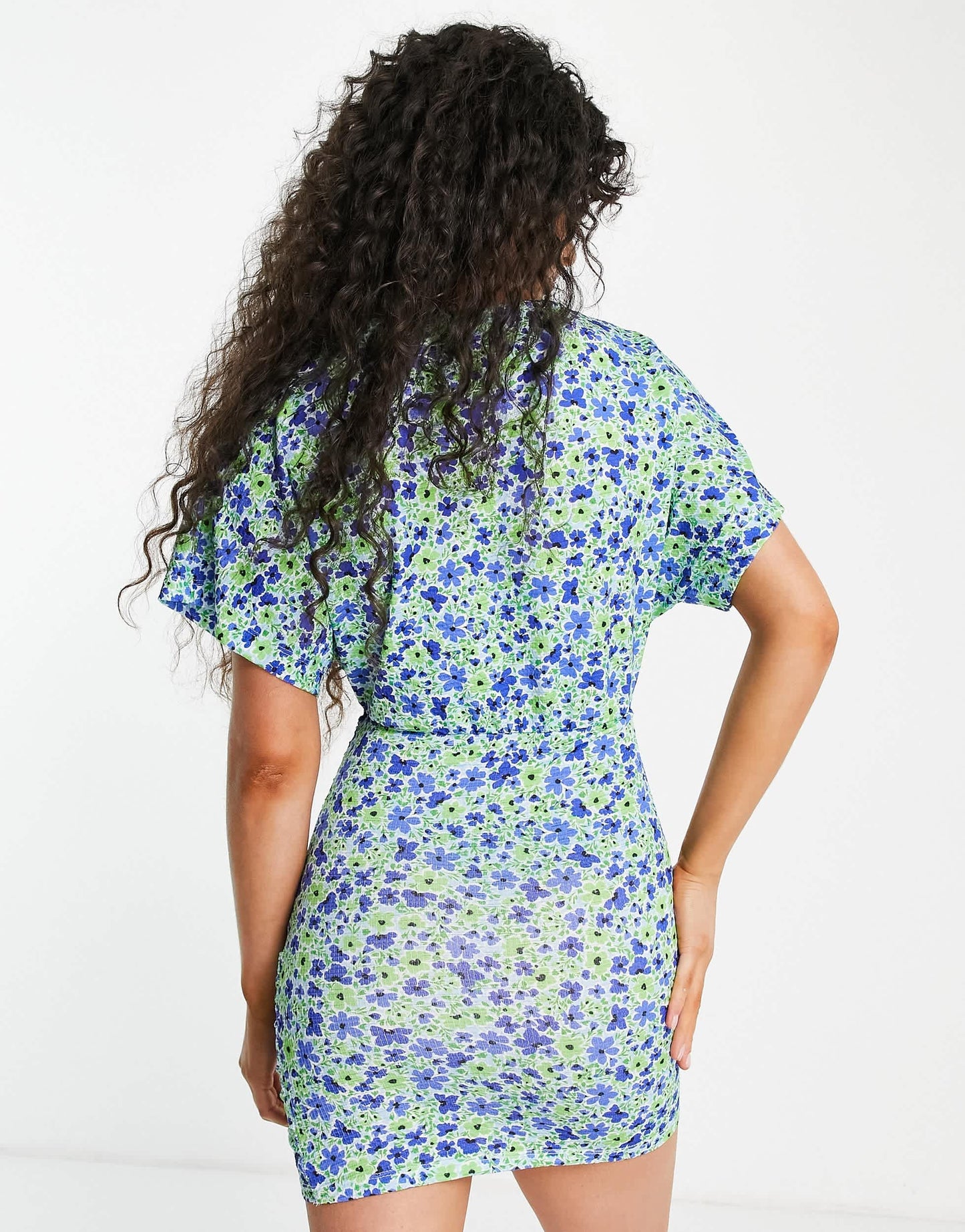 Pull&Bear tie front mini dress in blue