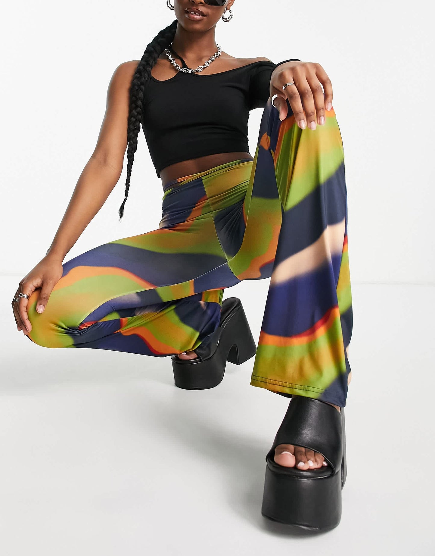 Pull&Bear marble print trousers co-ord in green