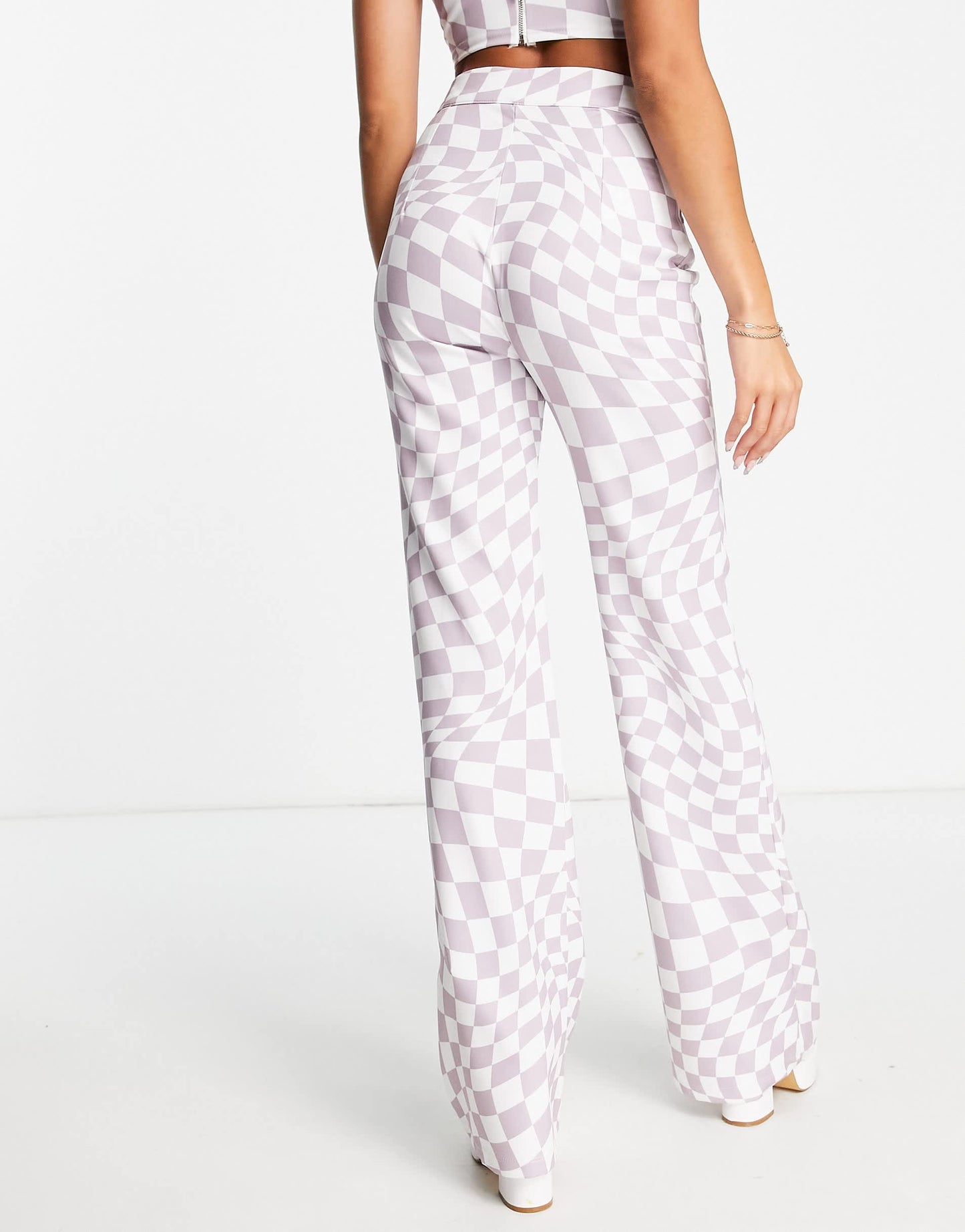 Rebellious Fashion high waist trousers co-ord in lilac check