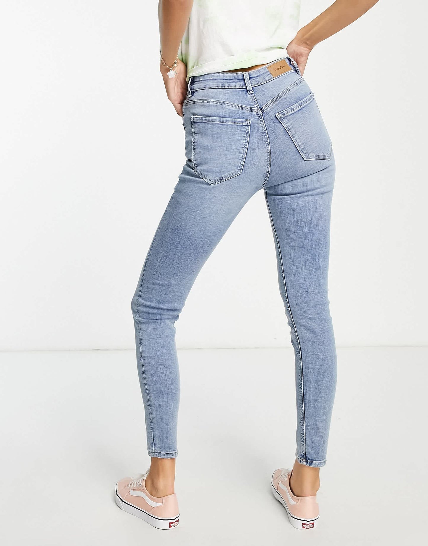 Pull&Bear Tall high waisted skinny contour jeans in mid blue
