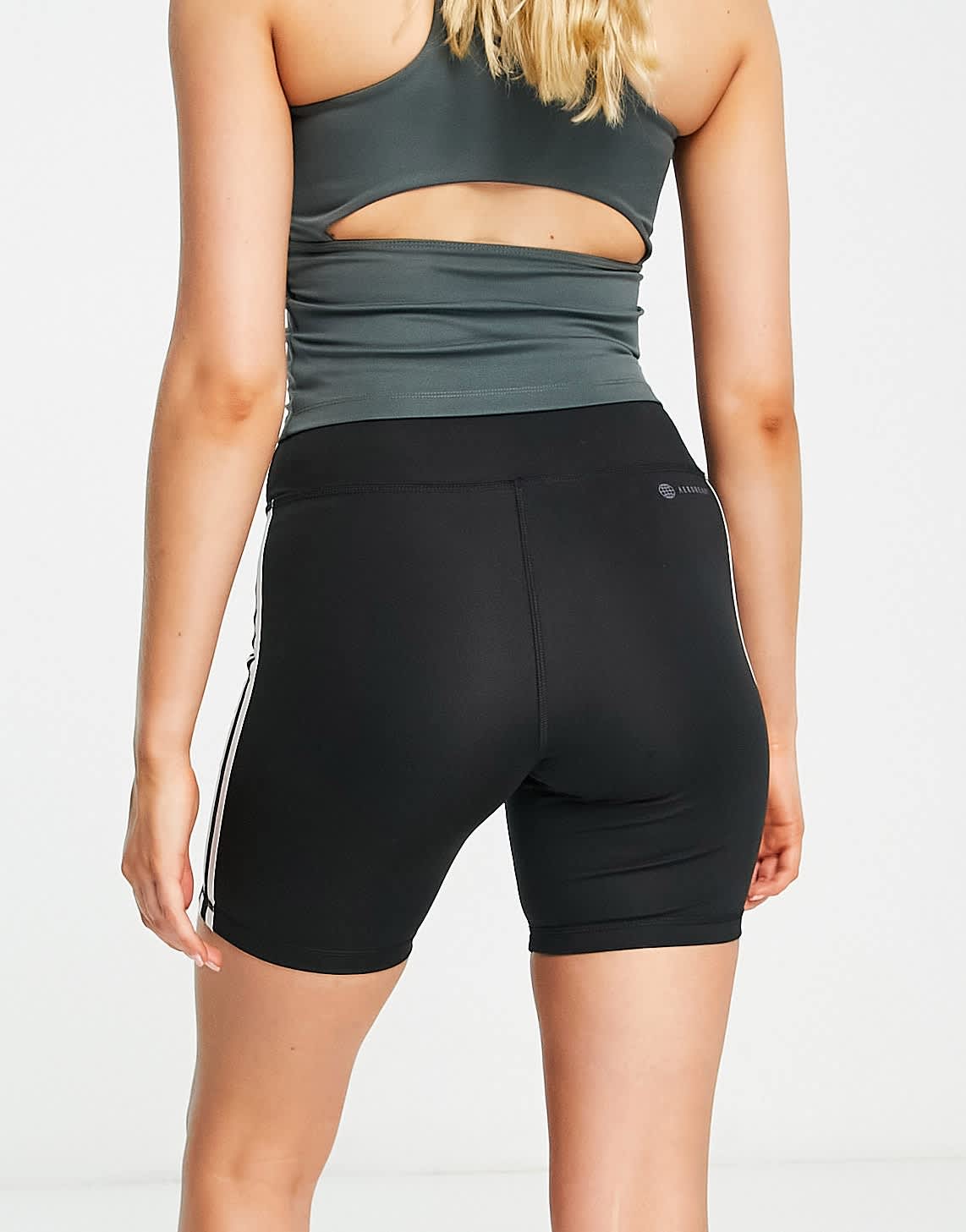 adidas Training 3 stripe legging shorts in black