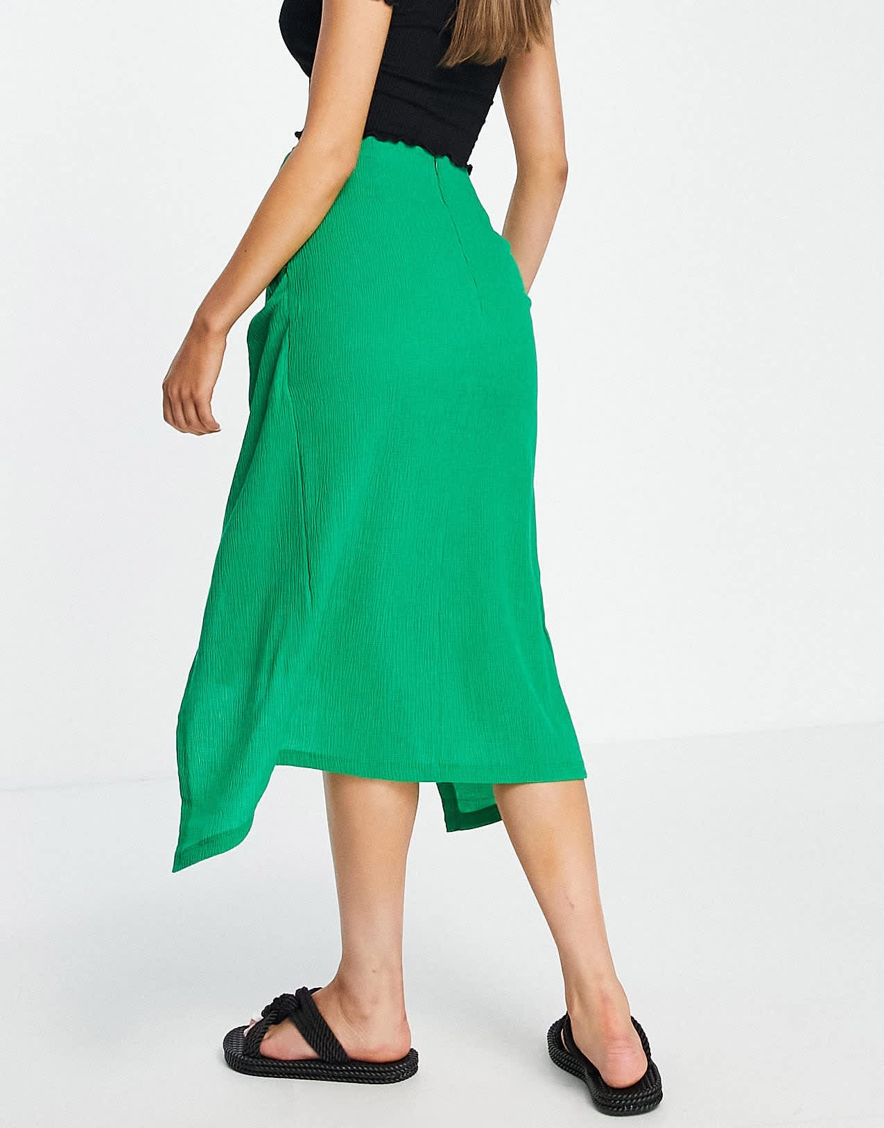 Stradivarius knot front midi skirt in green