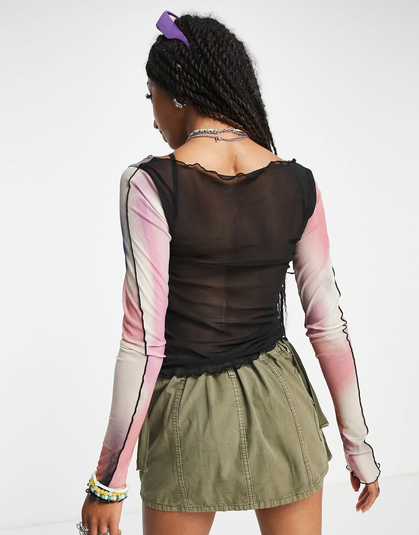 Zemeta fitted mesh long sleeve top in wavy galaxy print