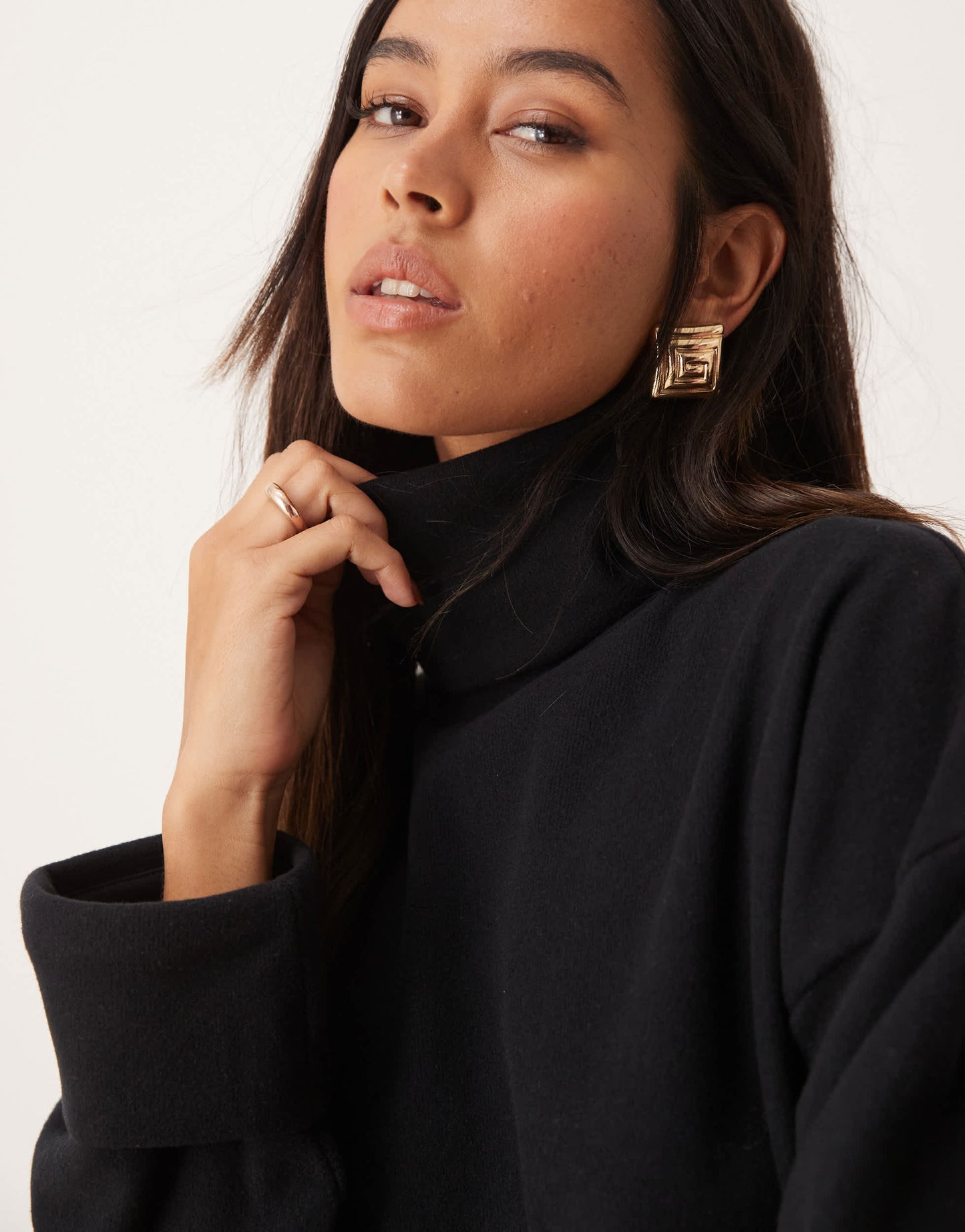ASOS DESIGN supersoft roll neck jumper with cuff detail in black - BLACK