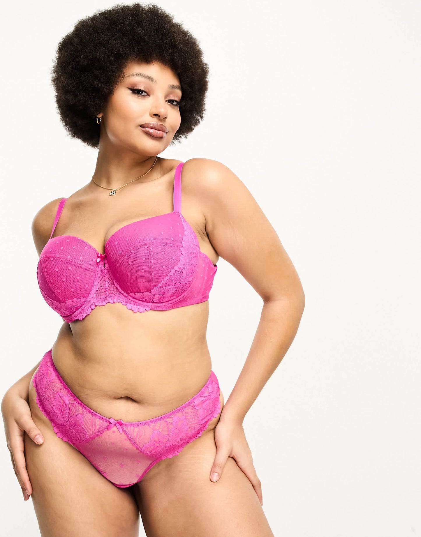 Ivory Rose Curve lace and dobby mesh moulded balconette bra in pink