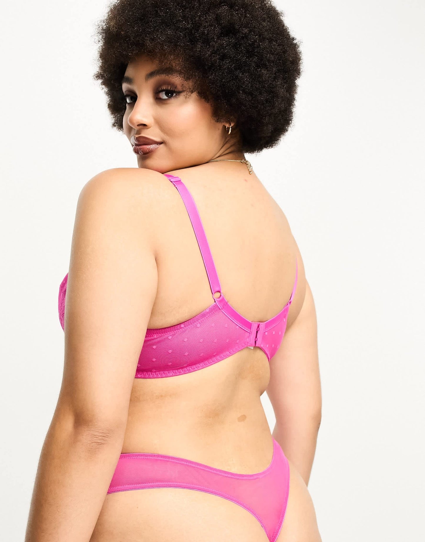 Ivory Rose Curve lace and dobby mesh moulded balconette bra in pink