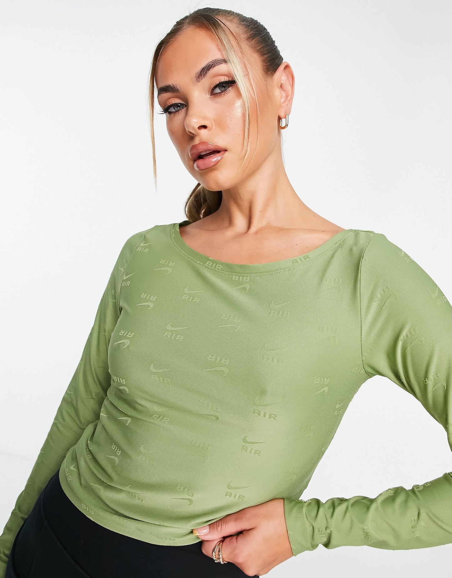 Nike Air jacquard all over logo long sleeved top in alligator green