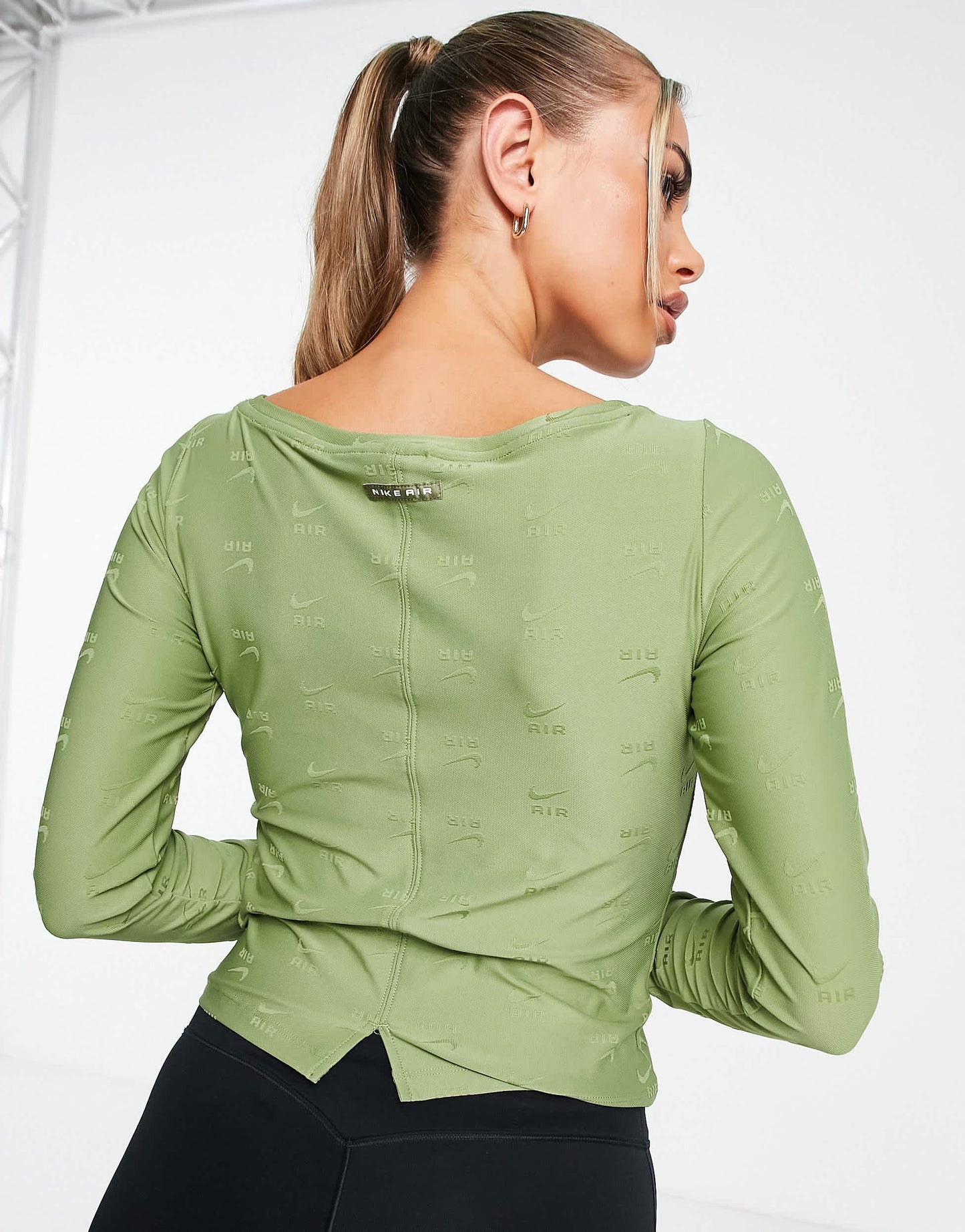 Nike Air jacquard all over logo long sleeved top in alligator green