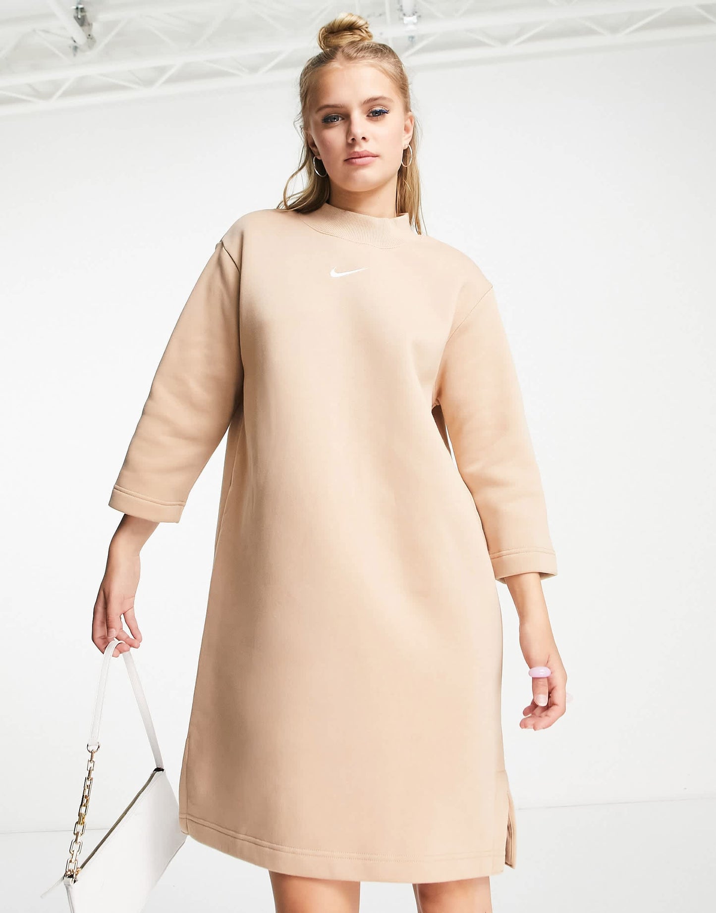 Nike mini swoosh fleece dress in hemp brown
