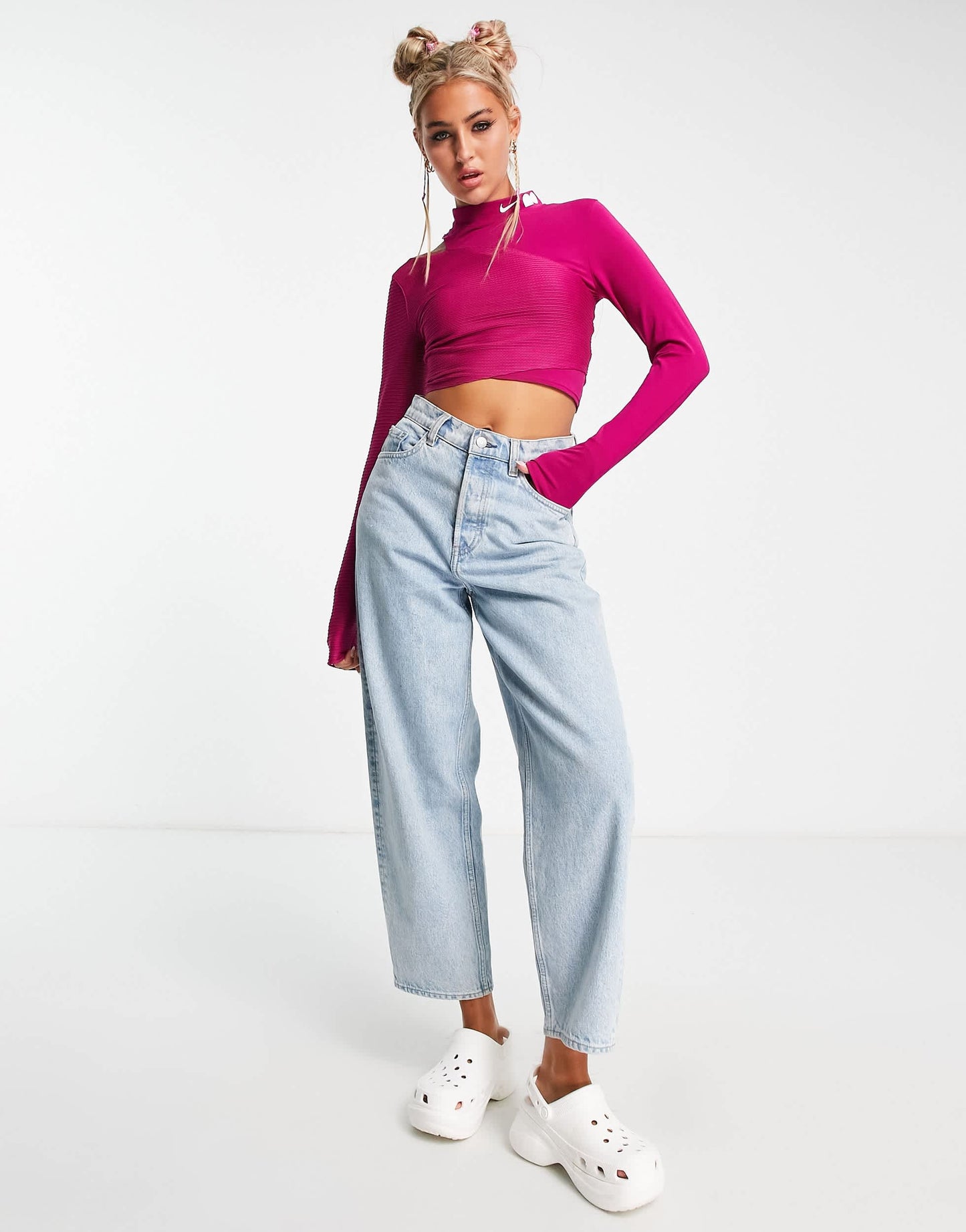 Nike Naomi Osaka asymmetric long sleeve top in dynamic berry
