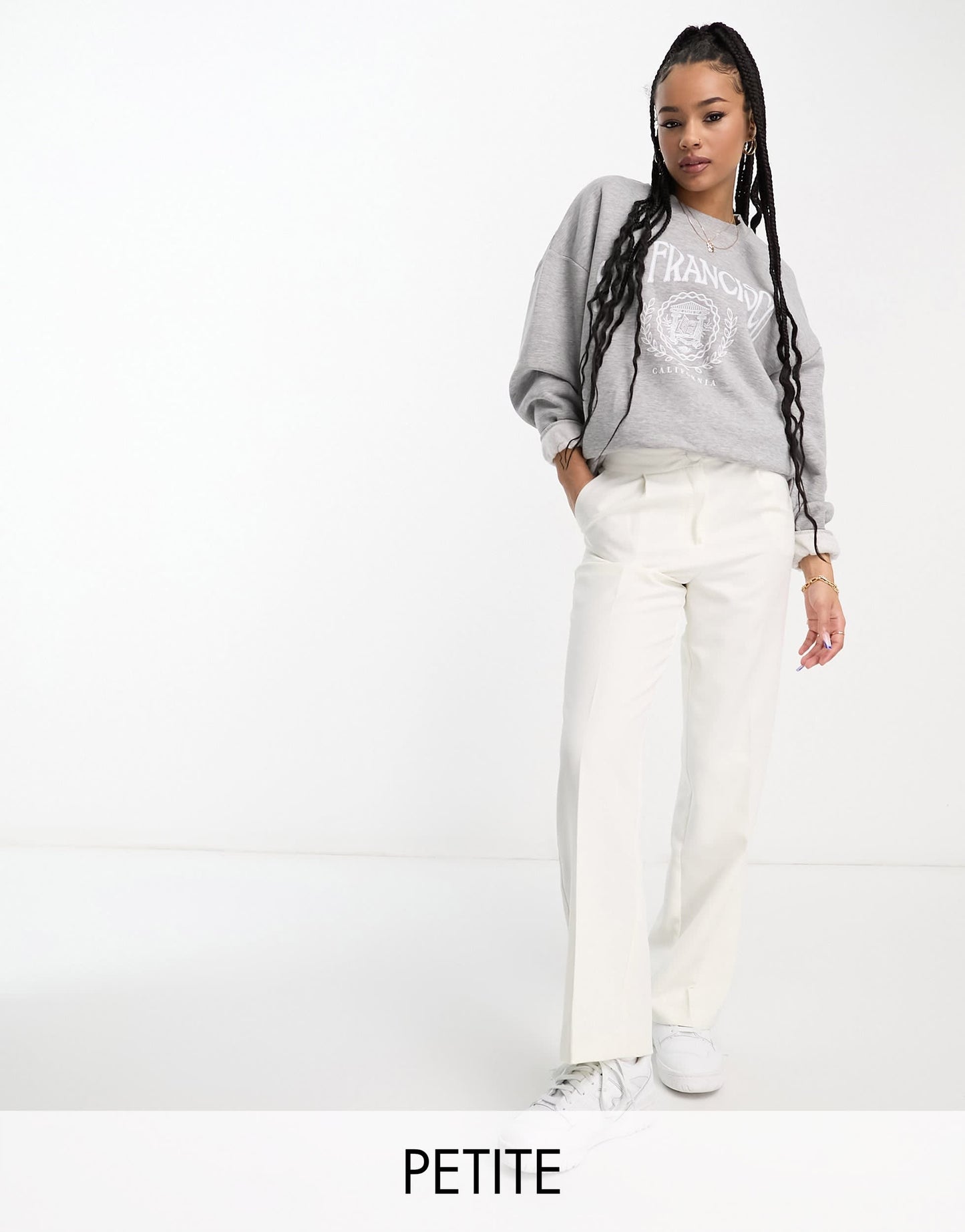 Miss Selfridge Petite tailored wide leg trouser in ivory - IVORY