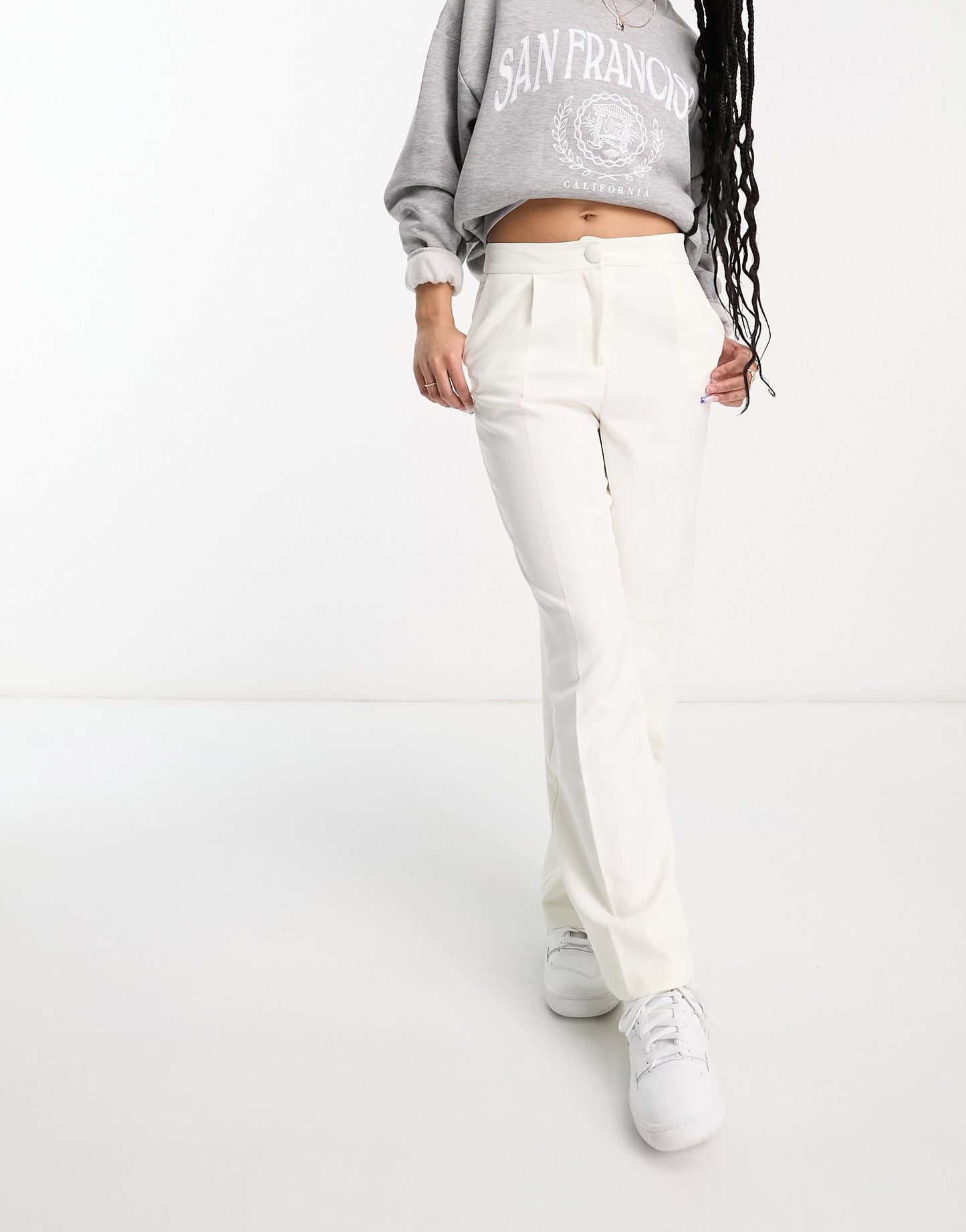 Miss Selfridge Petite tailored wide leg trouser in ivory - IVORY