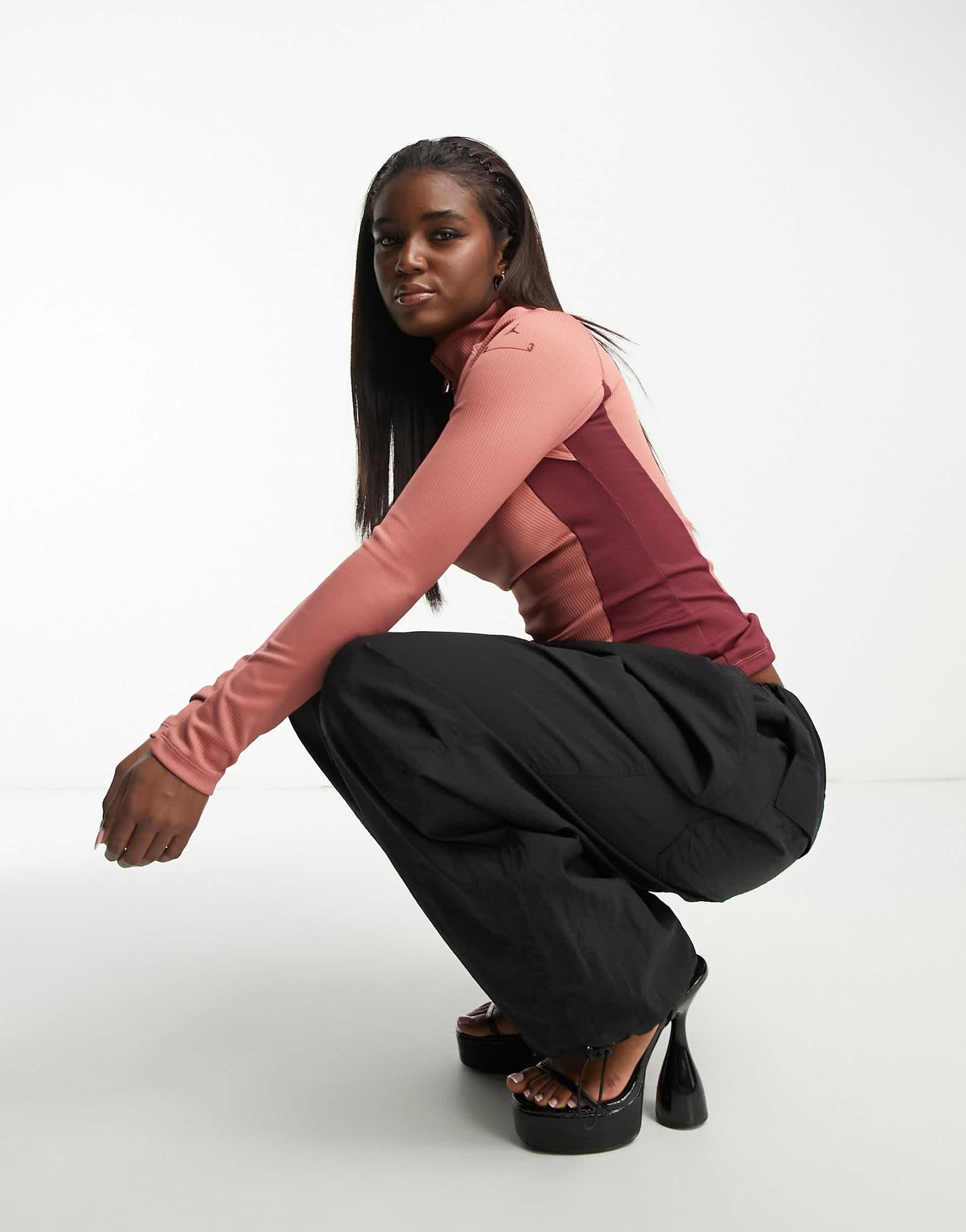 Jordan 23E Rib quarter zip top in canyon pink and cherrywood red