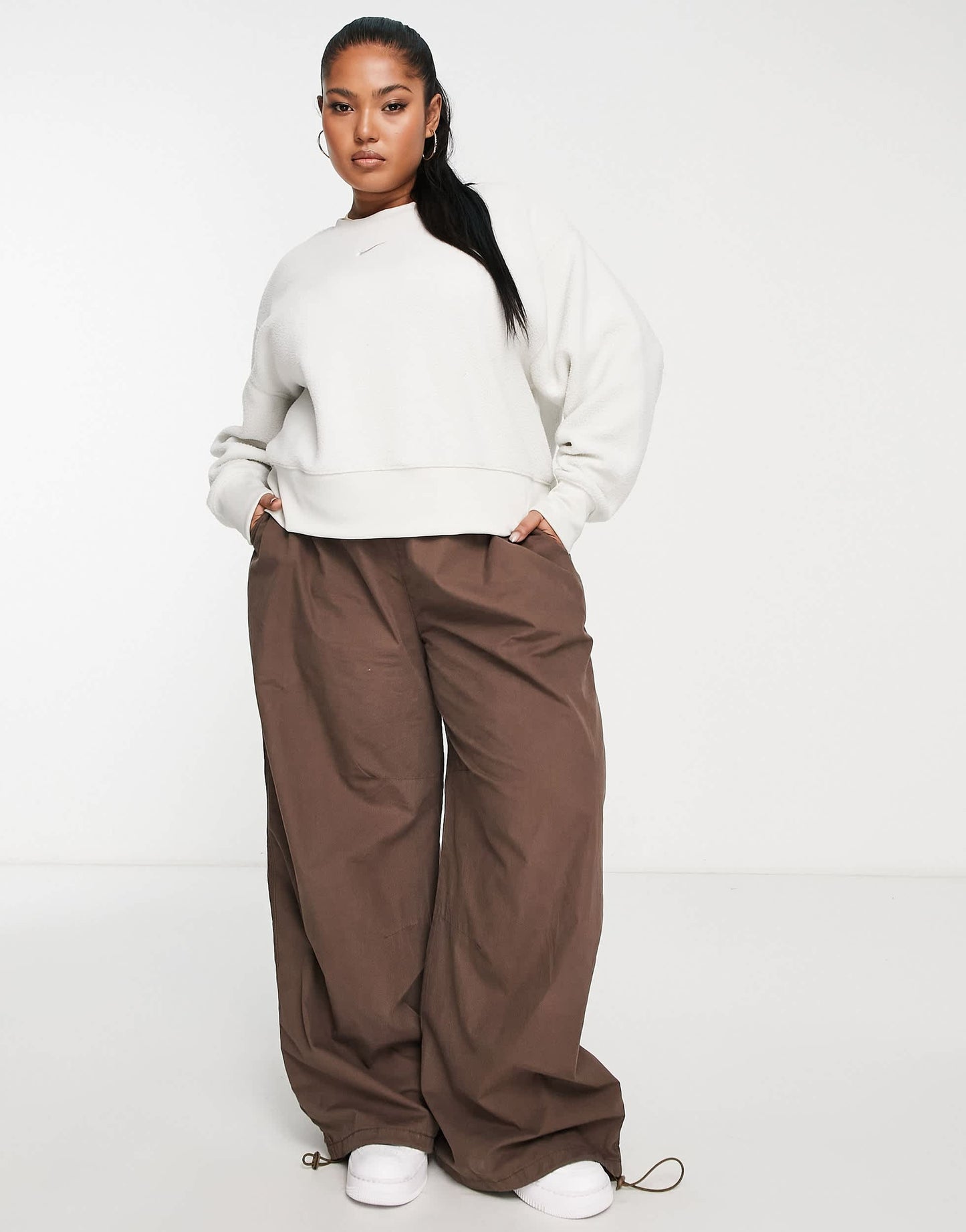 Nike Plus plush crop crew sweat in light bone