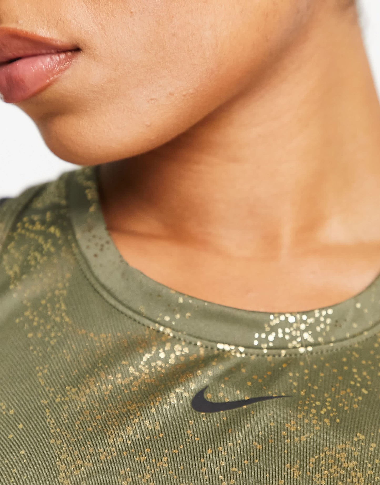 Nike One Training Dri-FIT glitter printed cropped t-shirt in khaki