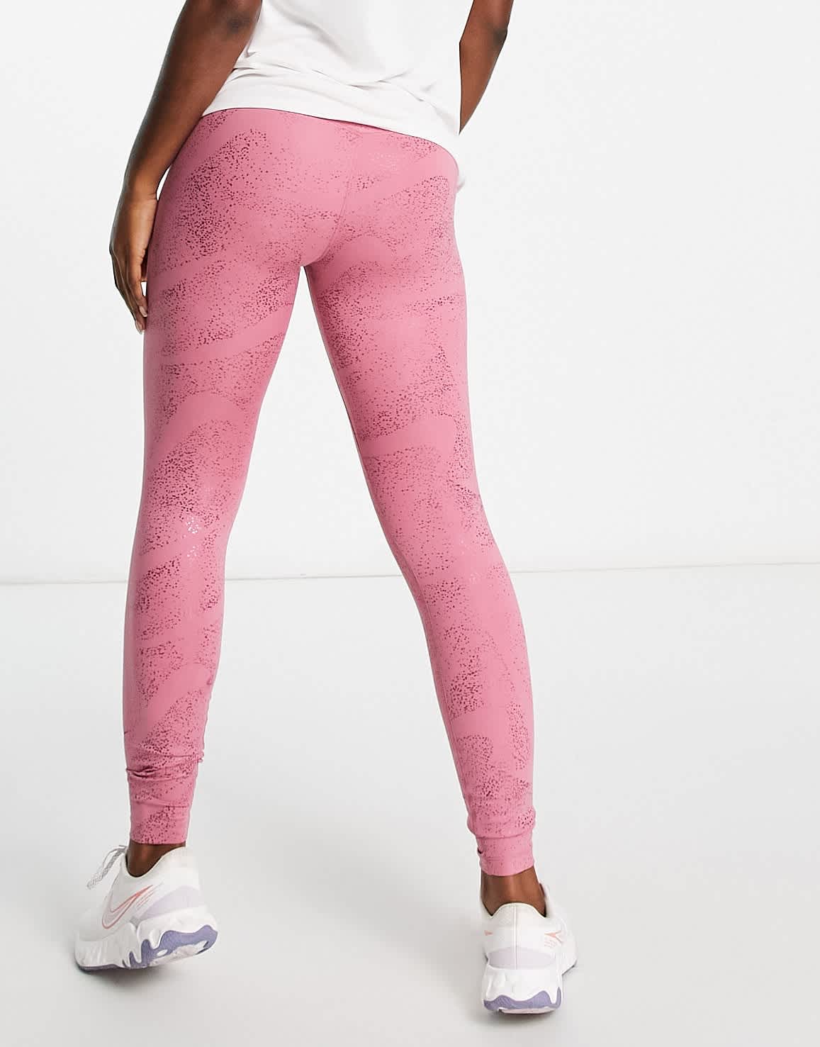 Nike One Training Dri-FIT glitter printed mid rise leggings in pink