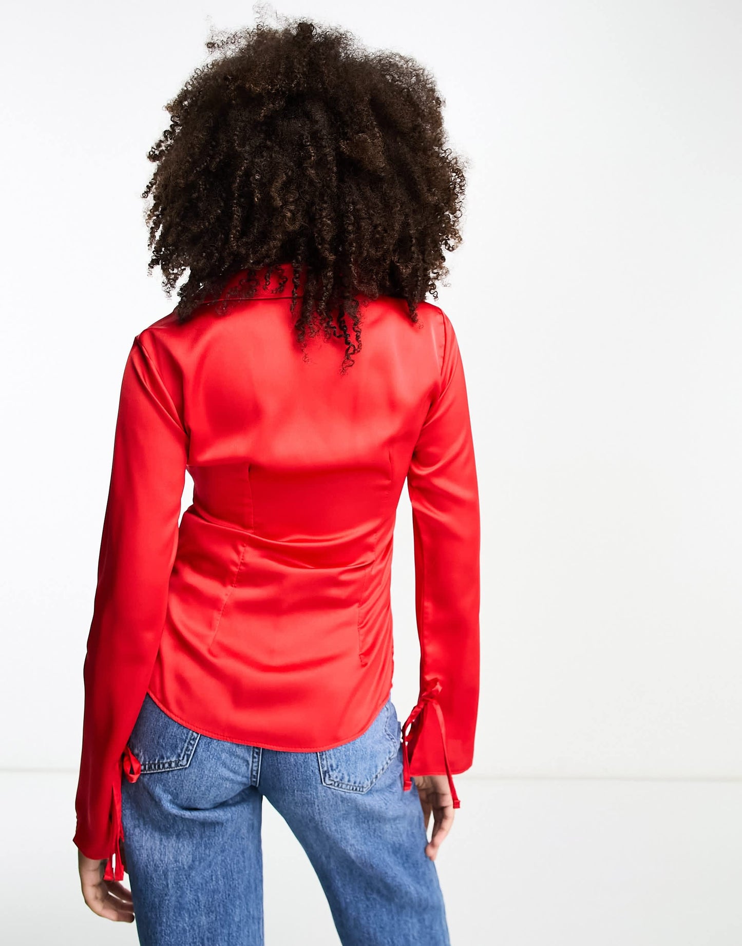 ASOS DESIGN slim fit satin shirt with tie front & cuff in red