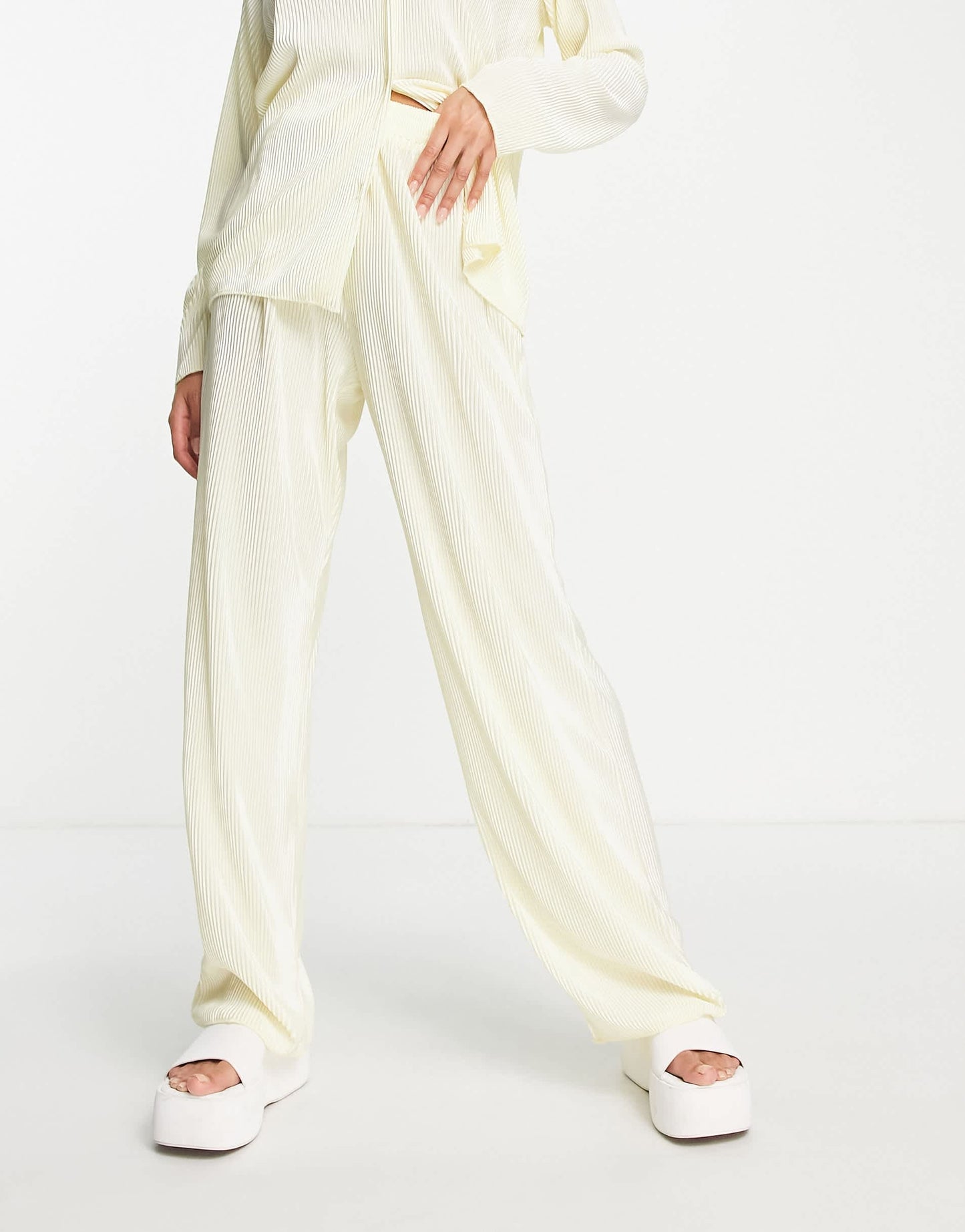 NaaNaa plisse trouser co-ord in cream